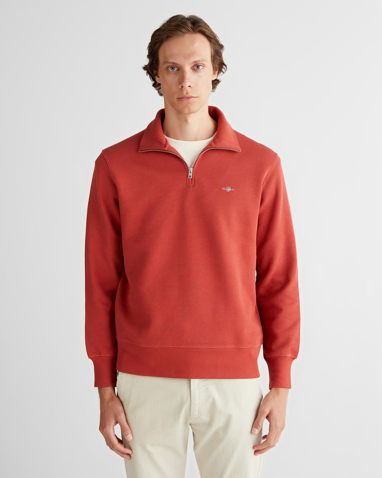 GANT Erkek Kırmızı Regular Fit Yarım Fermuarlı Sweatshirt