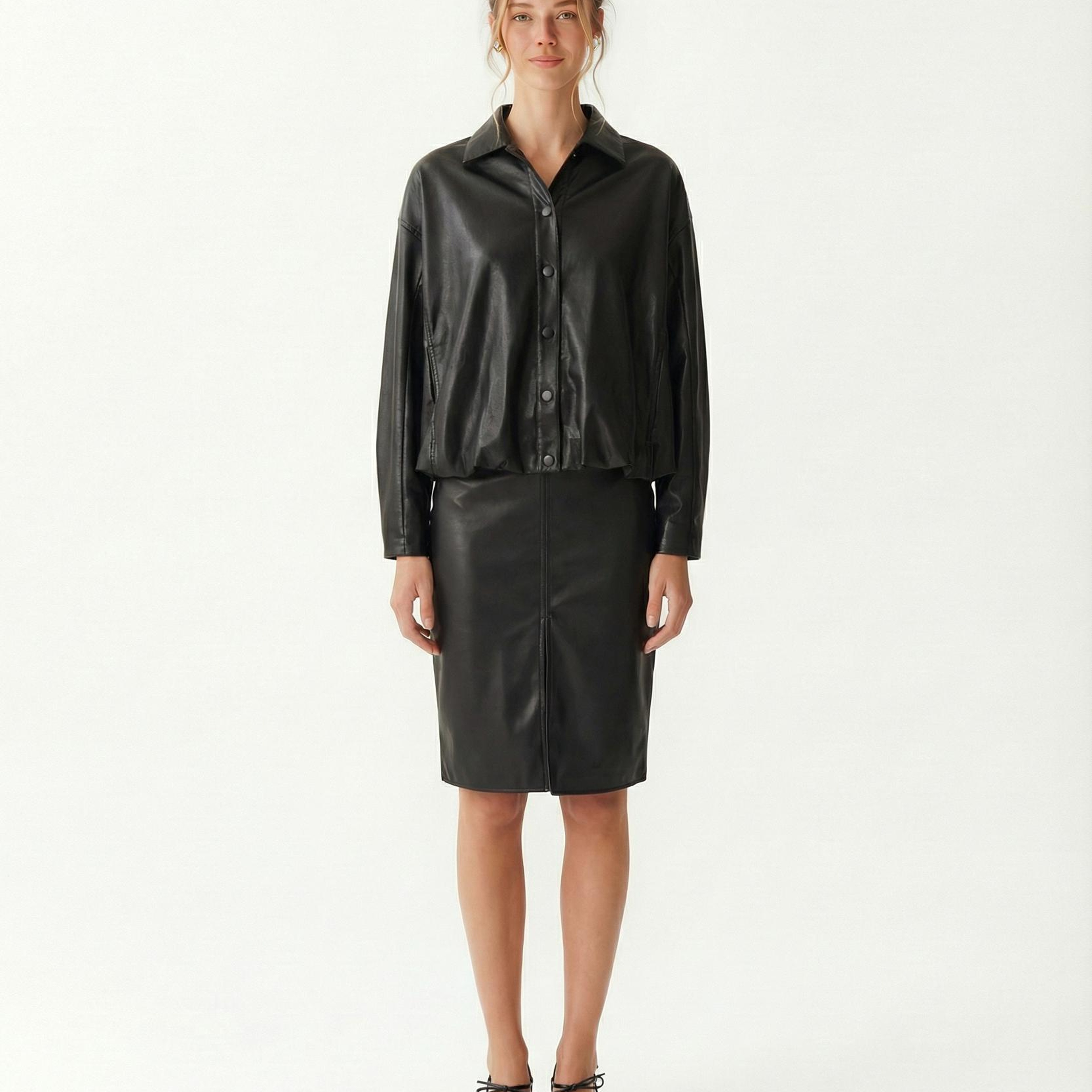 YARGICI Geniş Gömlek Yaka Uzun Kol Ceket