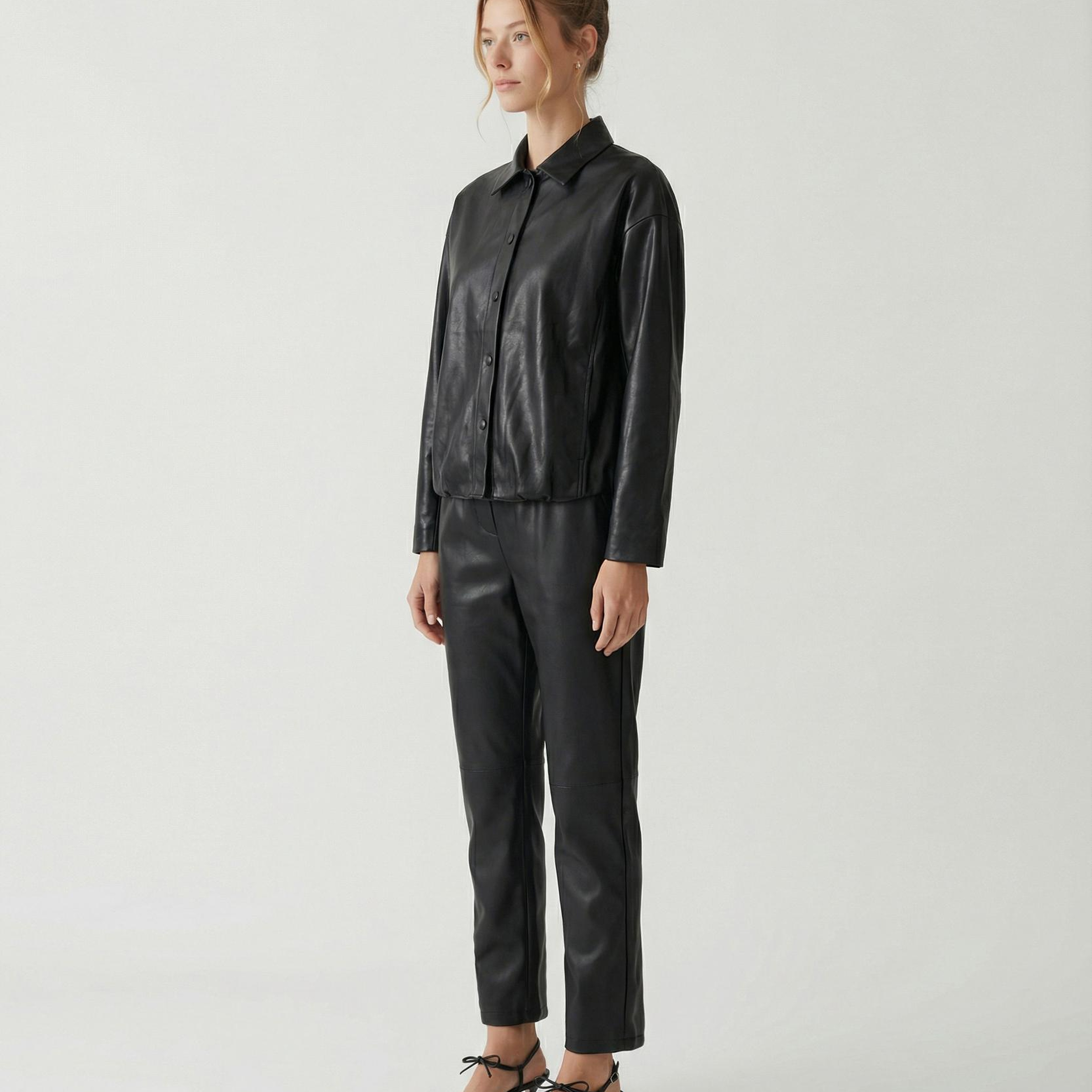 YARGICI Geniş Gömlek Yaka Uzun Kol Ceket