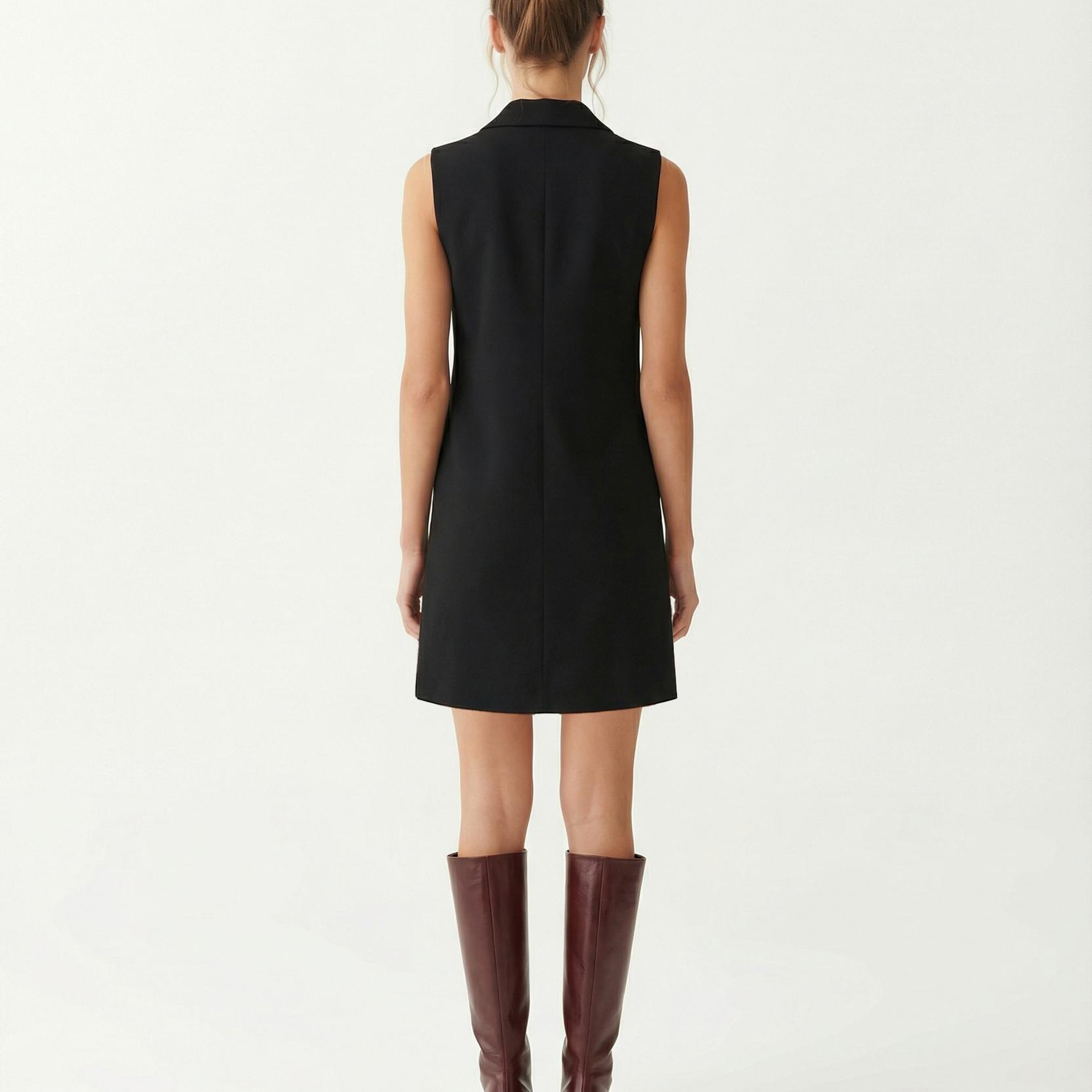 YARGICI Düz Gömlek Yaka Kolsuz Elbise