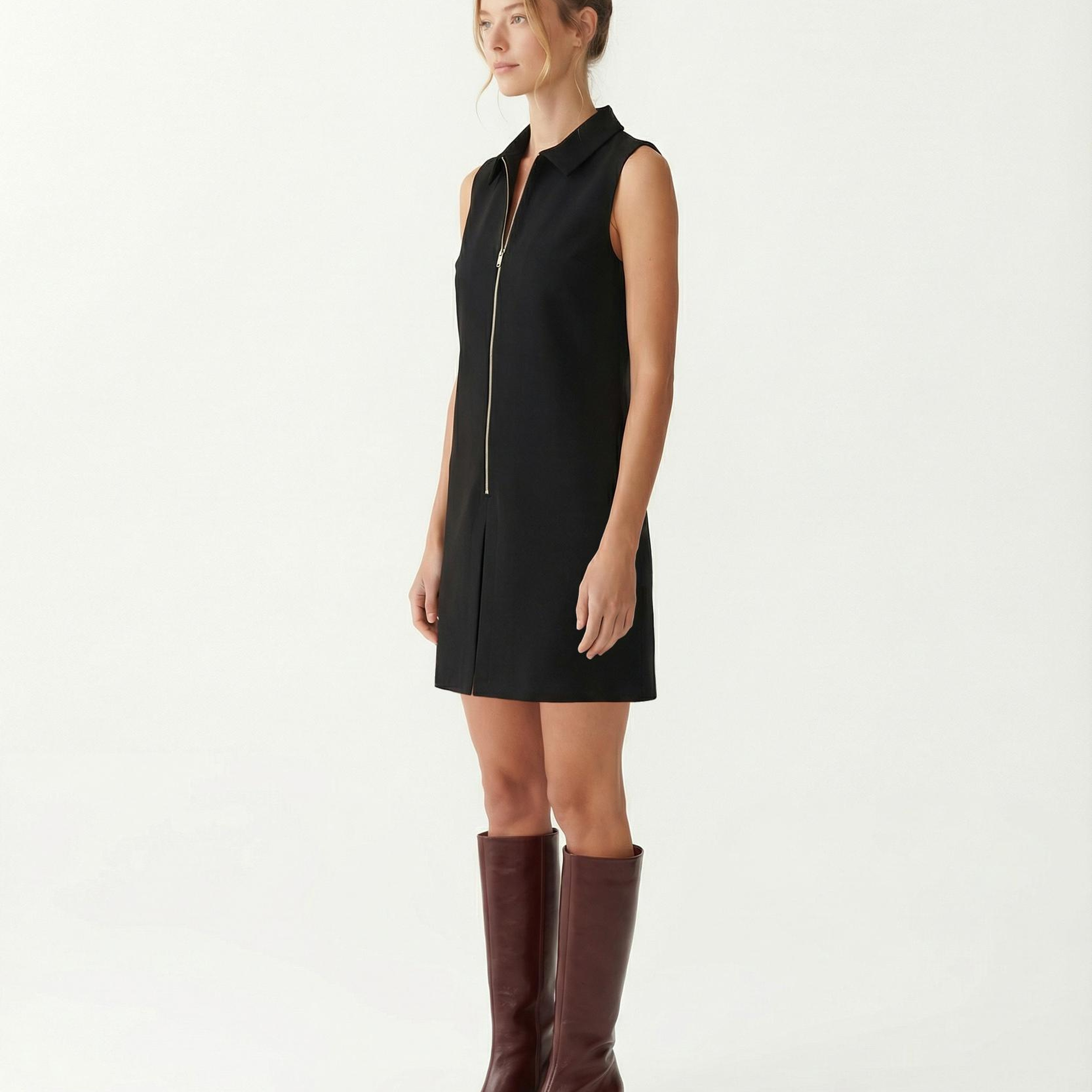 YARGICI Düz Gömlek Yaka Kolsuz Elbise