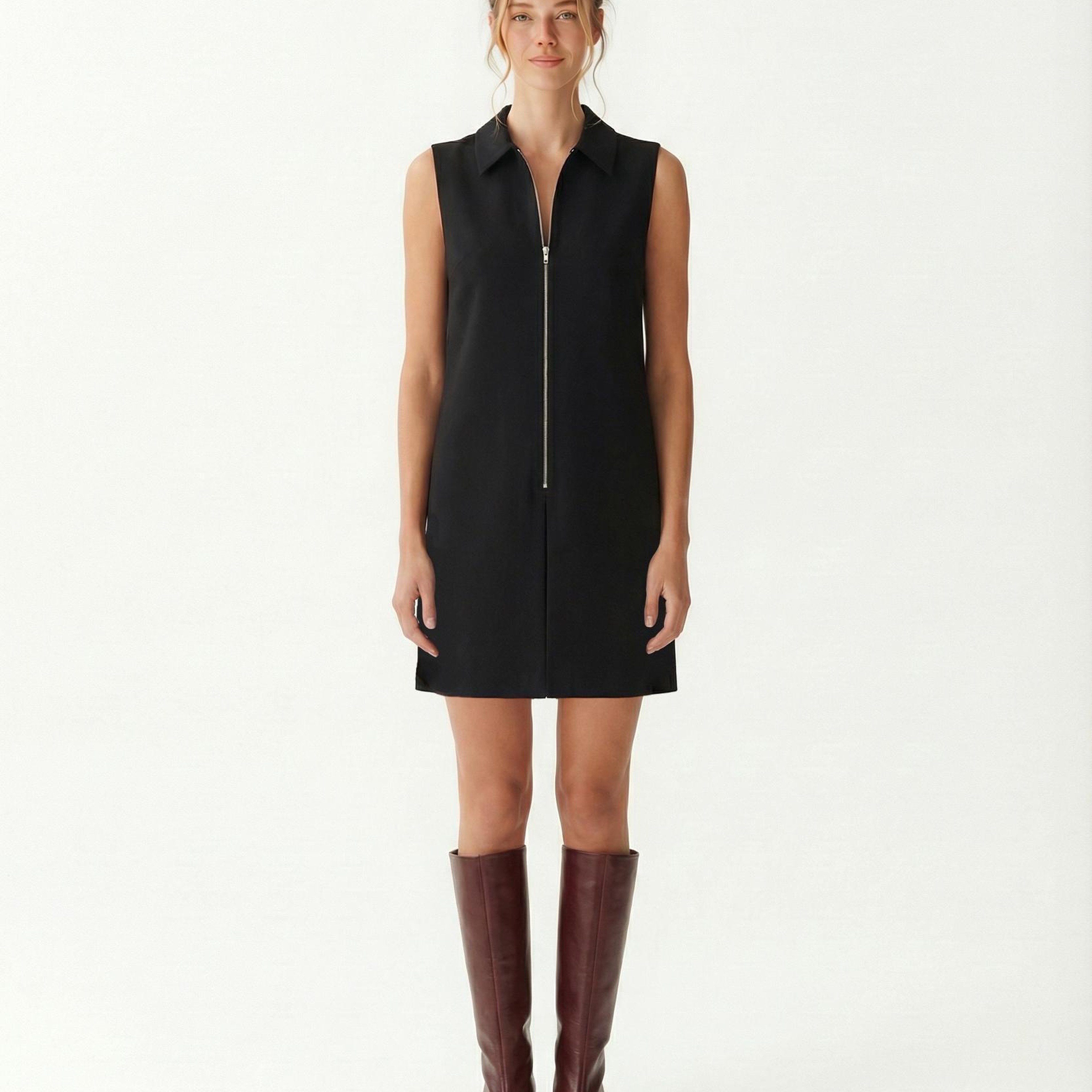 YARGICI Düz Gömlek Yaka Kolsuz Elbise