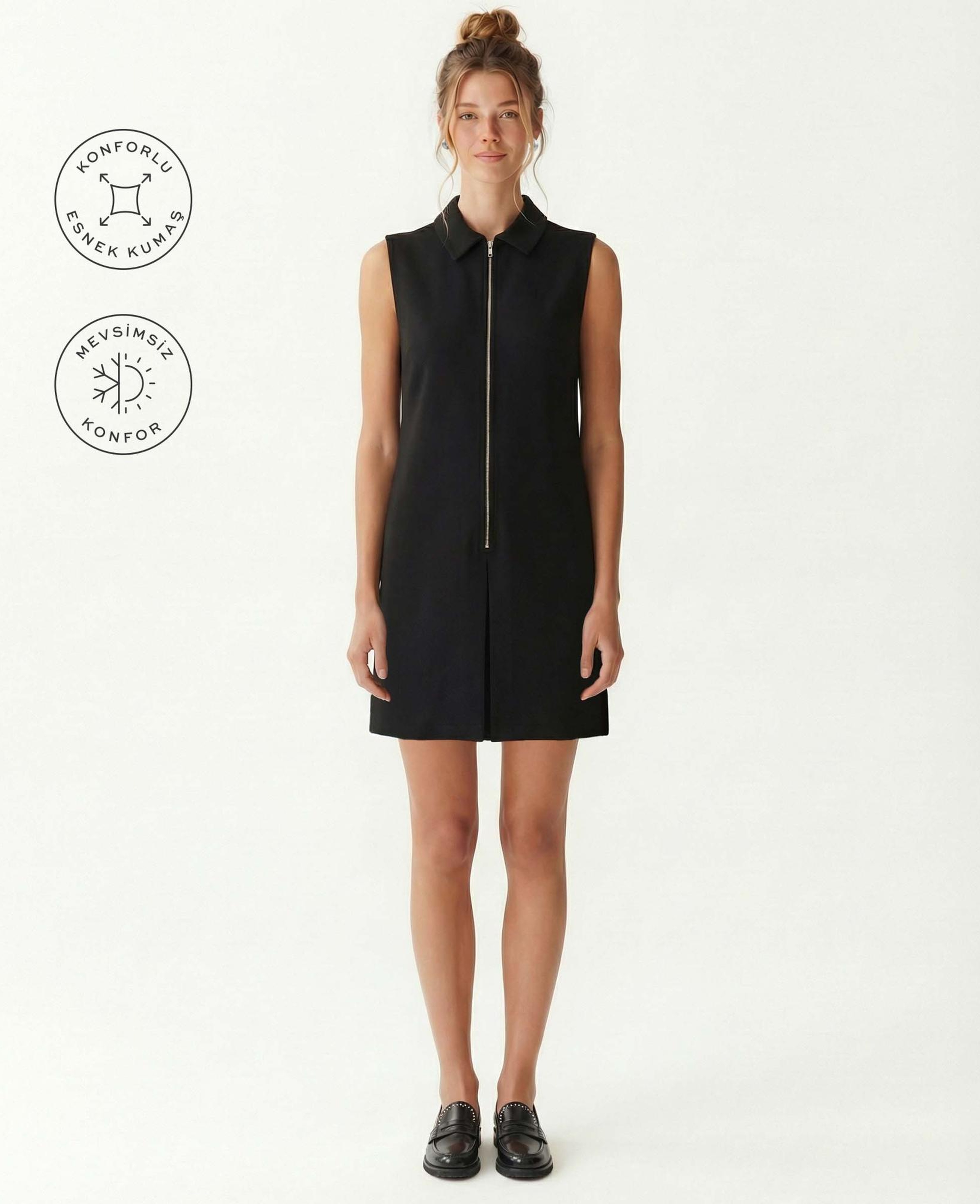 YARGICI Düz Gömlek Yaka Kolsuz Elbise