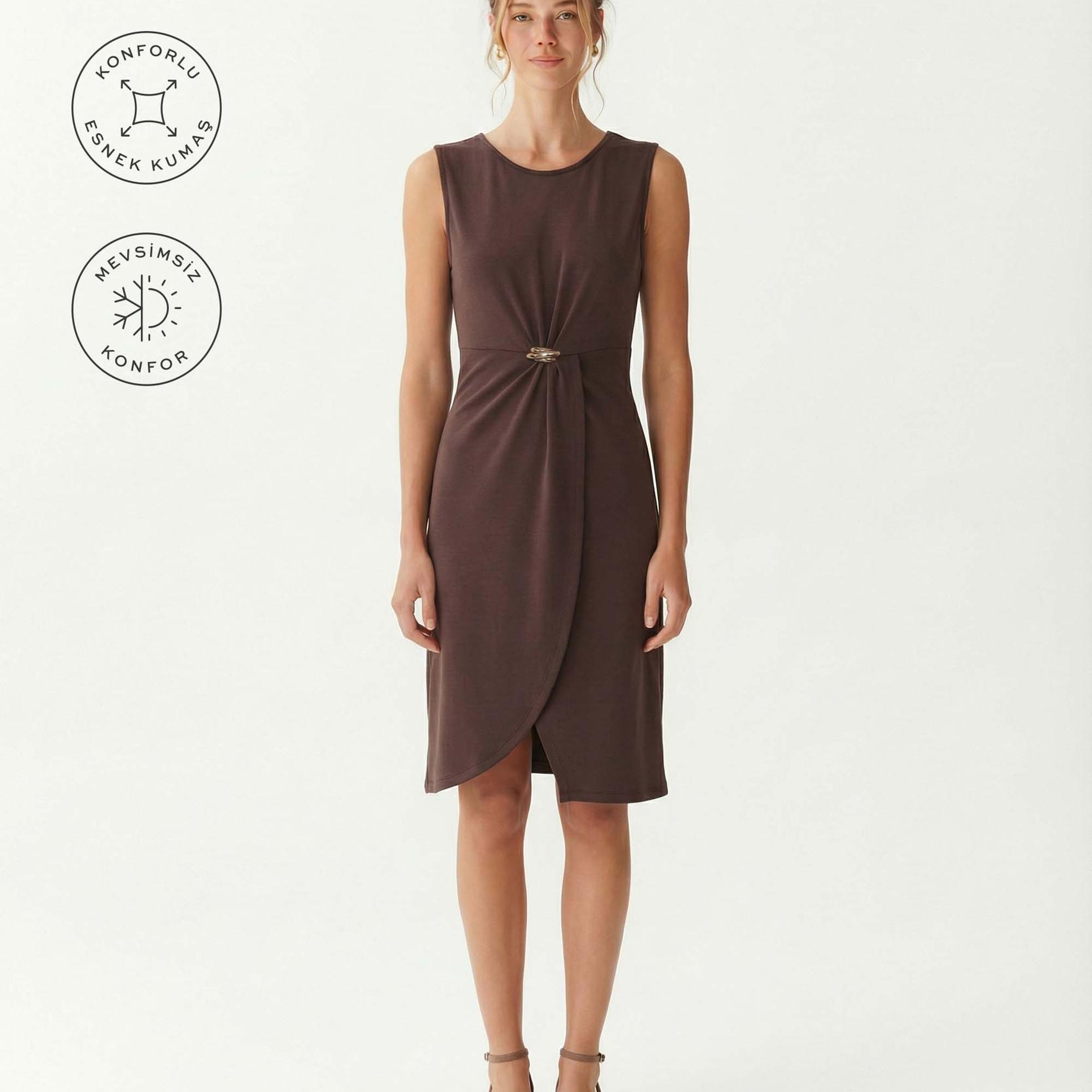 YARGICI Dar Bisiklet Yaka Kolsuz Elbise