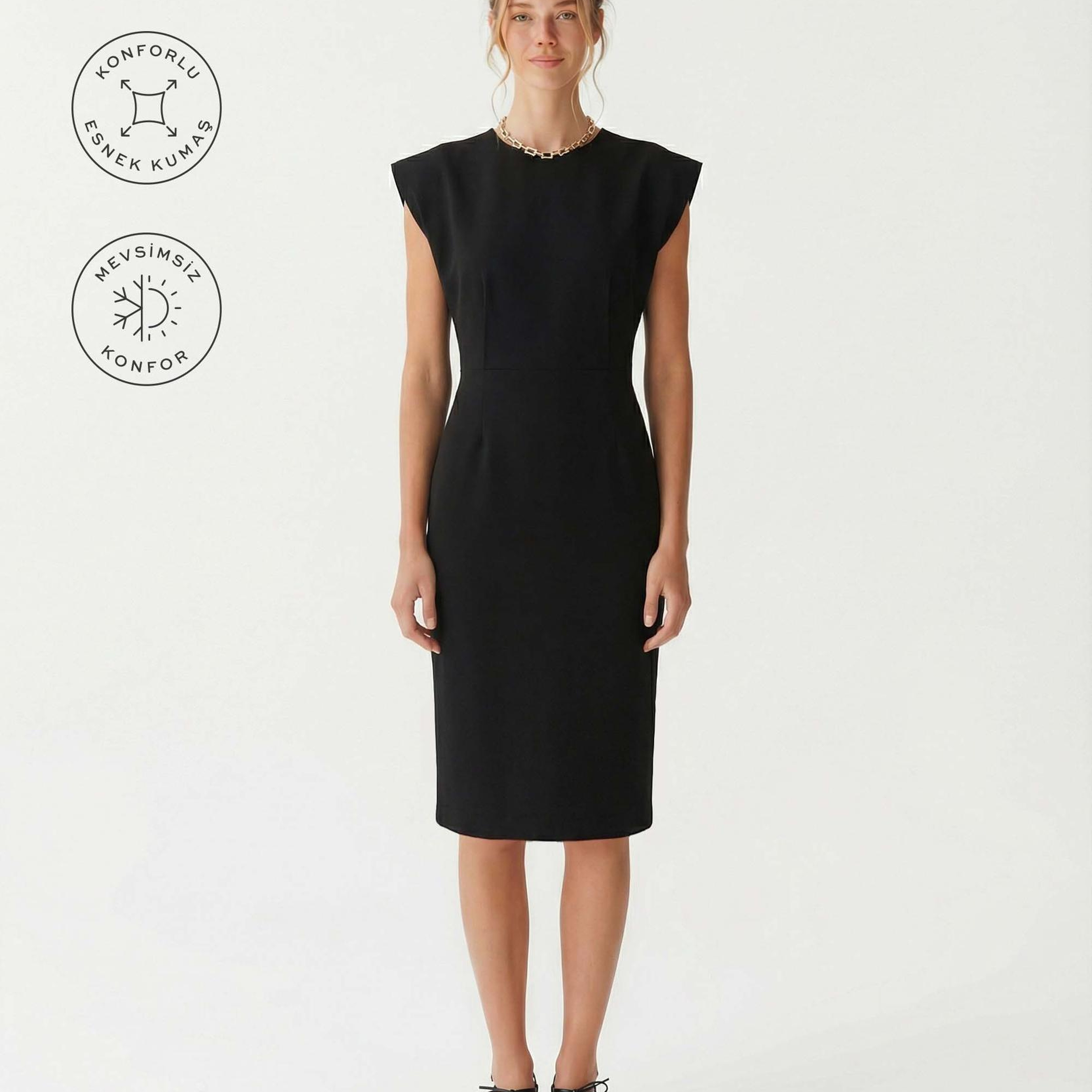 YARGICI Dar Bisiklet Yaka Kolsuz Elbise