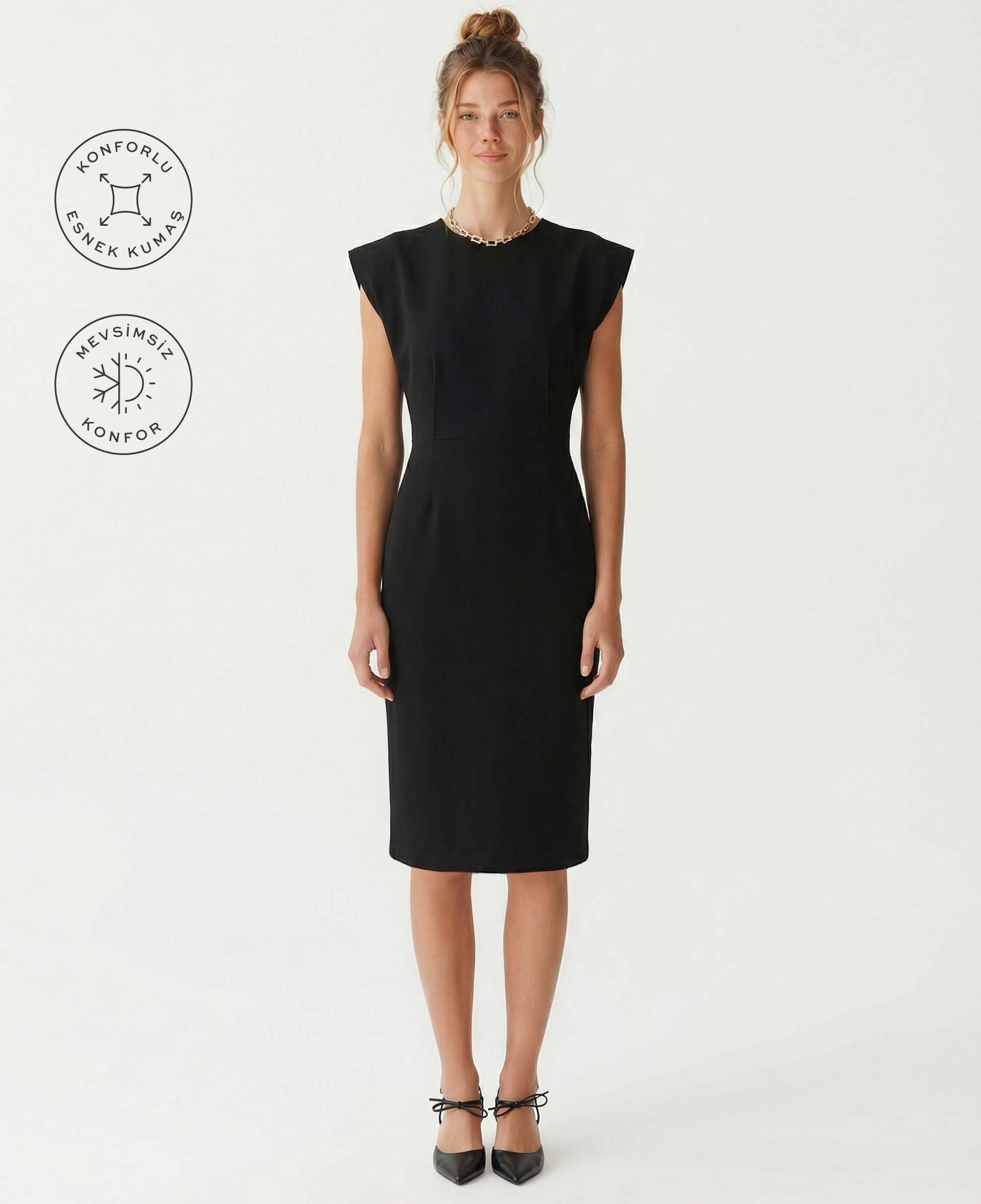 YARGICI Dar Bisiklet Yaka Kolsuz Elbise