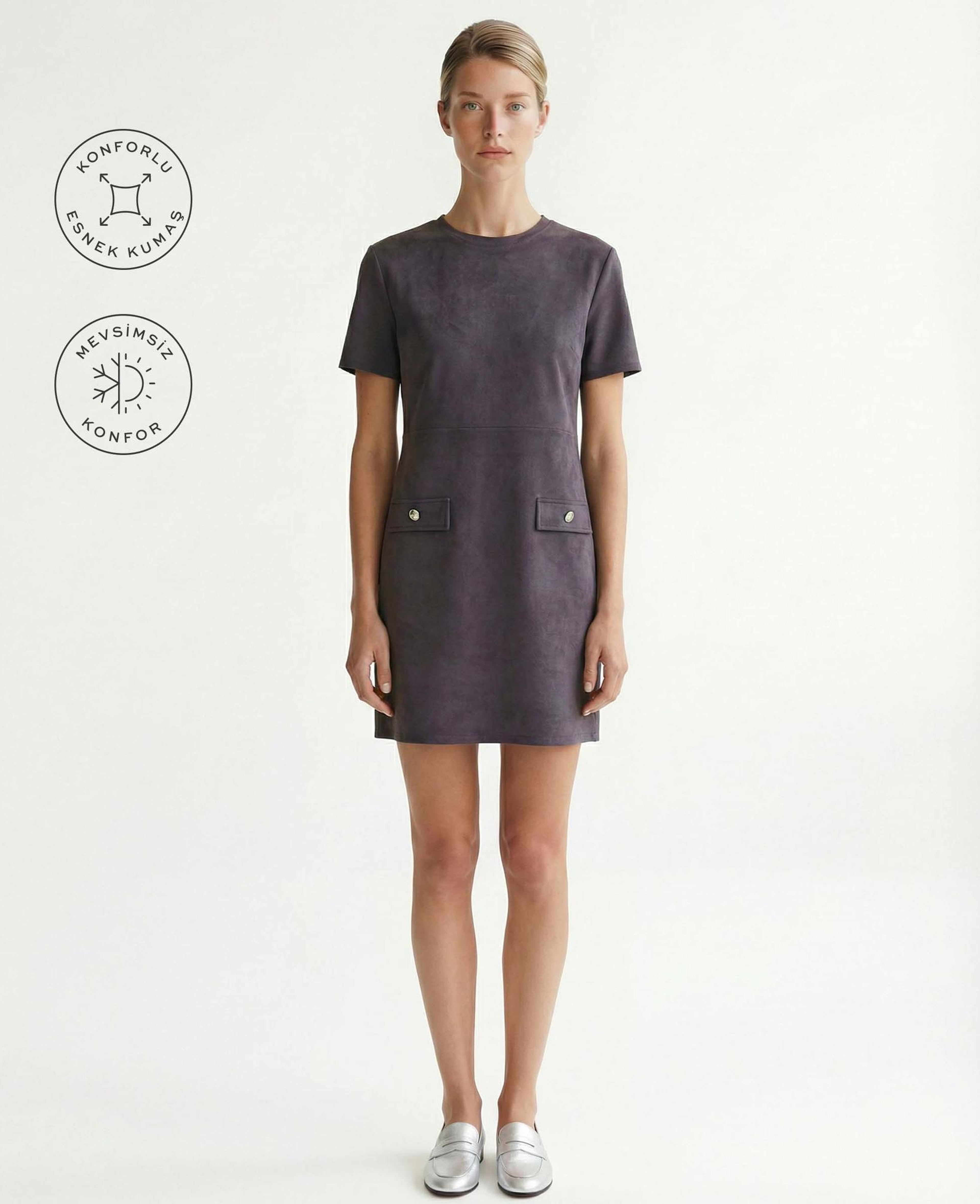 YARGICI Düz Bisiklet Yaka Kısa Kol Elbise