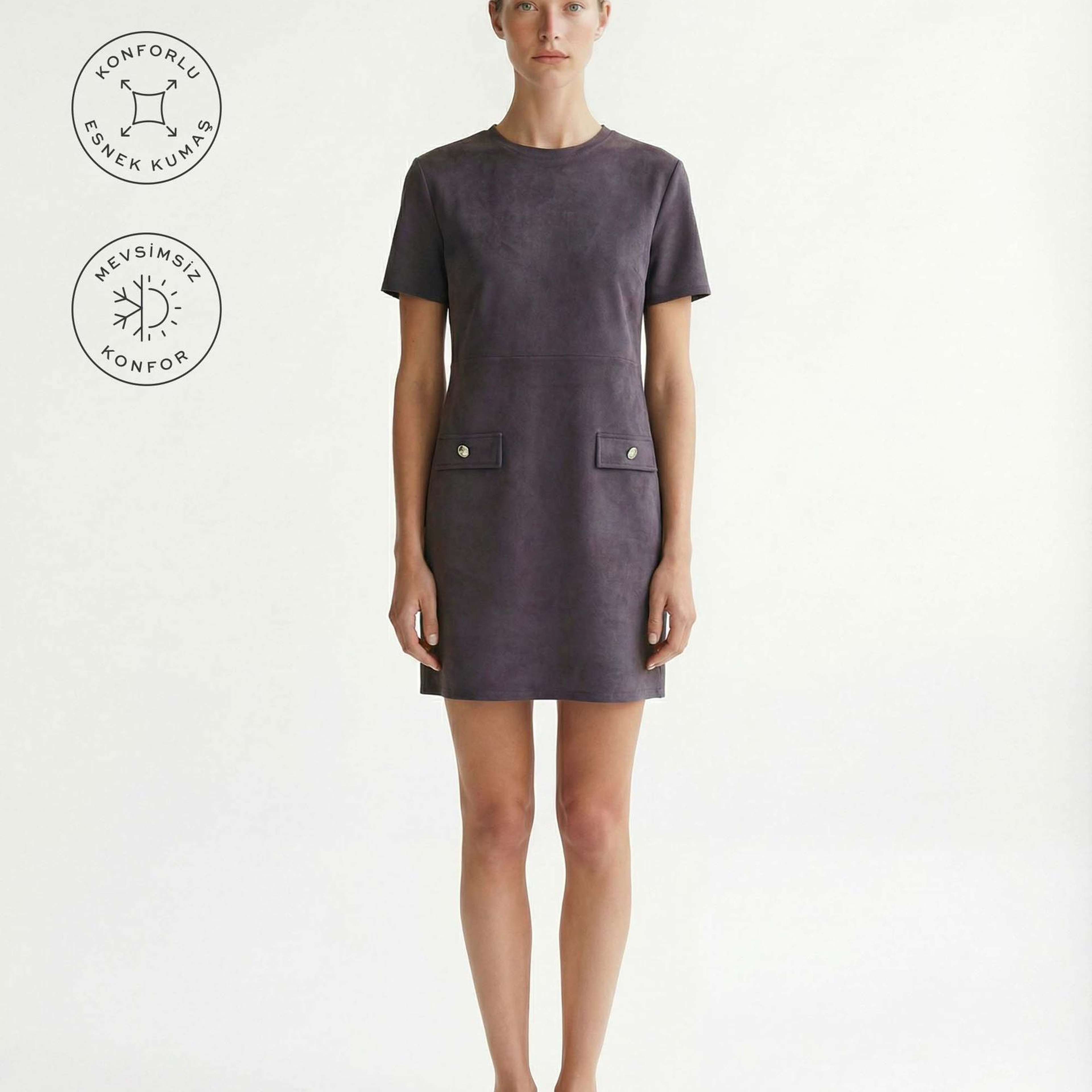 YARGICI Düz Bisiklet Yaka Kısa Kol Elbise