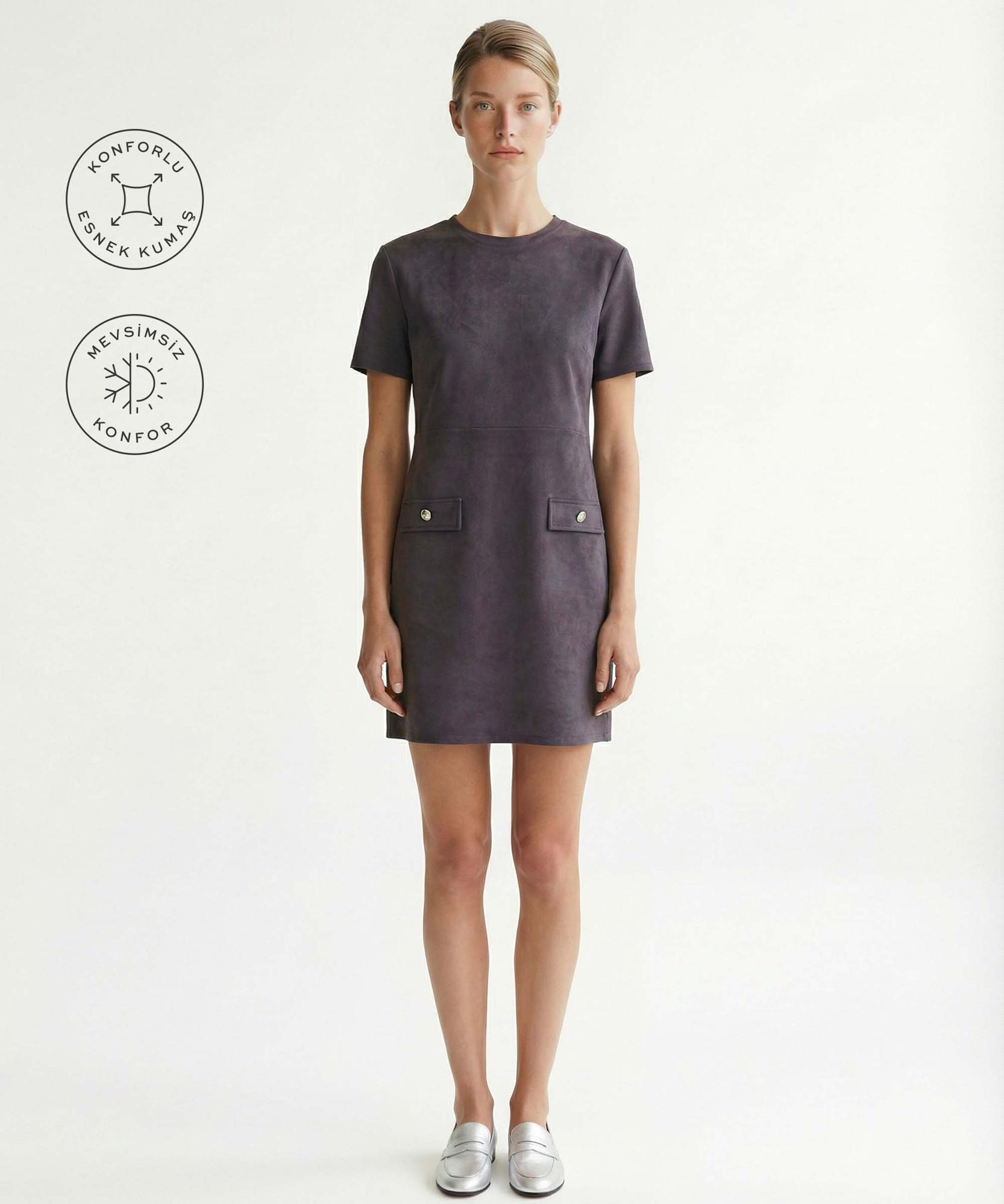 YARGICI Düz Bisiklet Yaka Kısa Kol Elbise