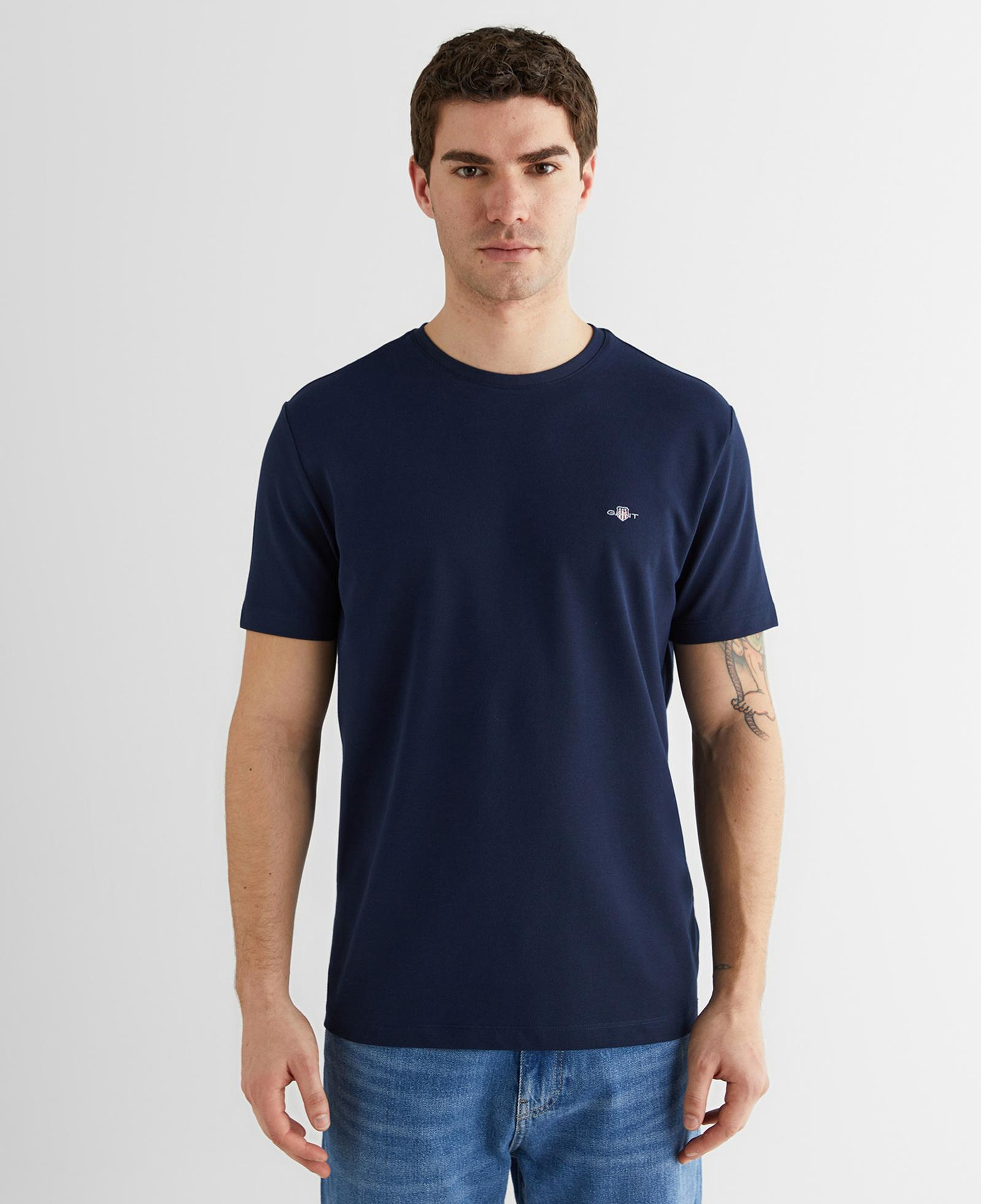GANT Erkek Lacivert Bisiklet Yaka Regular Fit Logolu T-Shirt