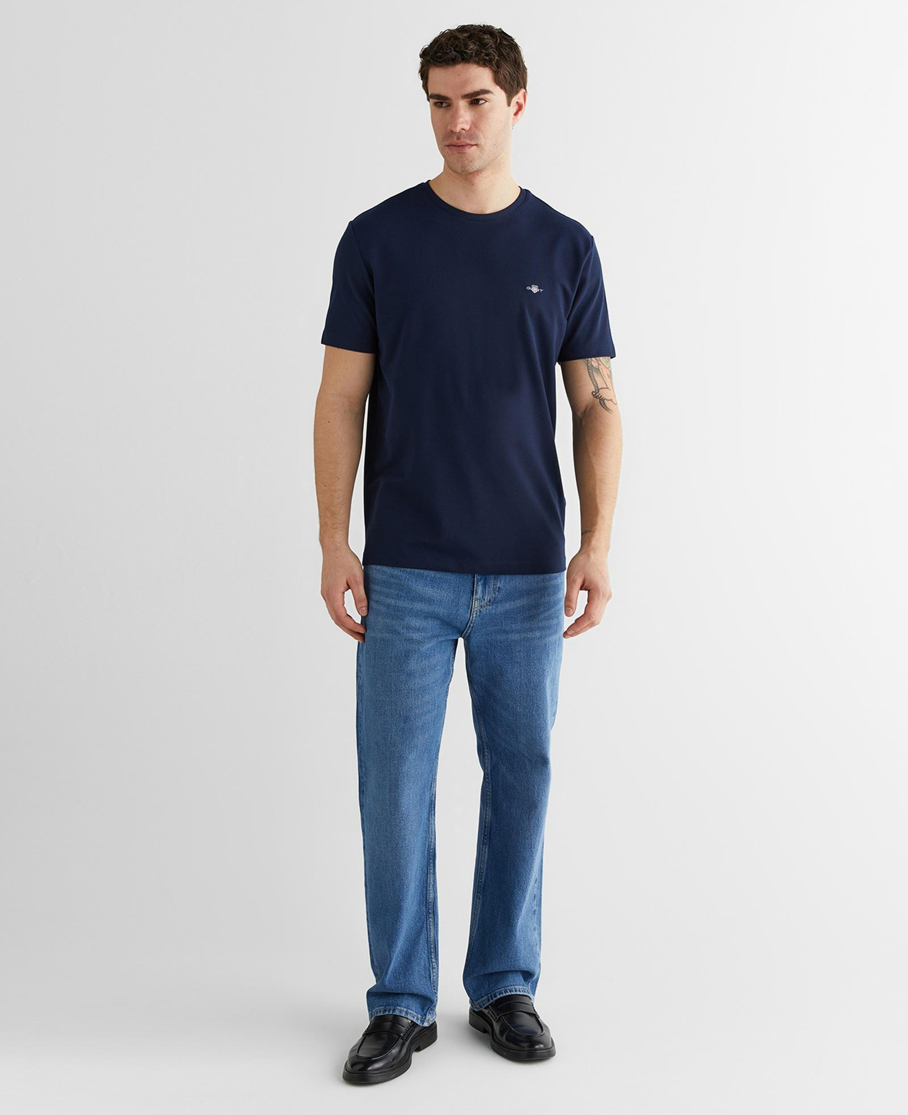 GANT Erkek Lacivert Bisiklet Yaka Regular Fit Logolu T-Shirt