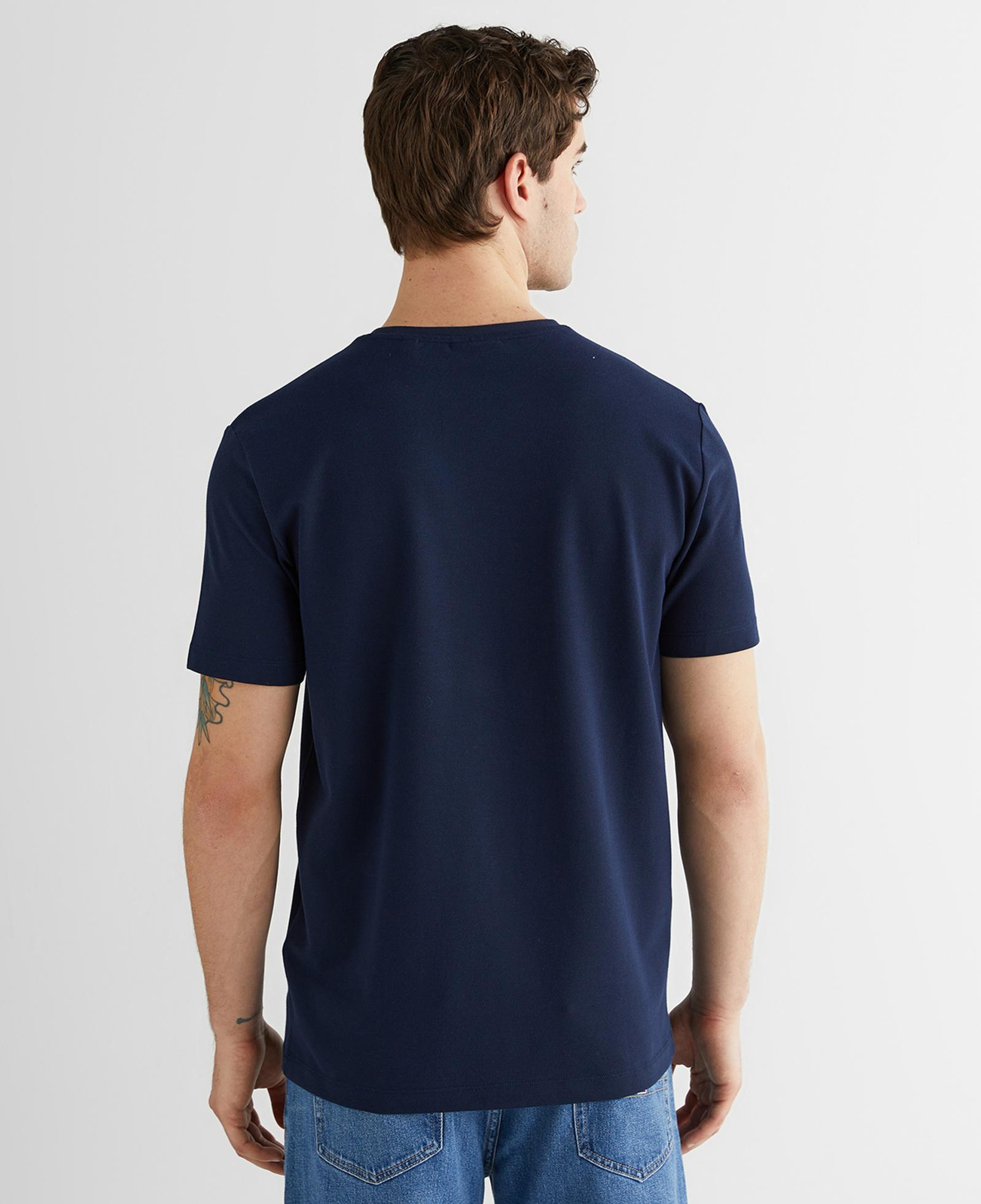 GANT Erkek Lacivert Bisiklet Yaka Regular Fit Logolu T-Shirt