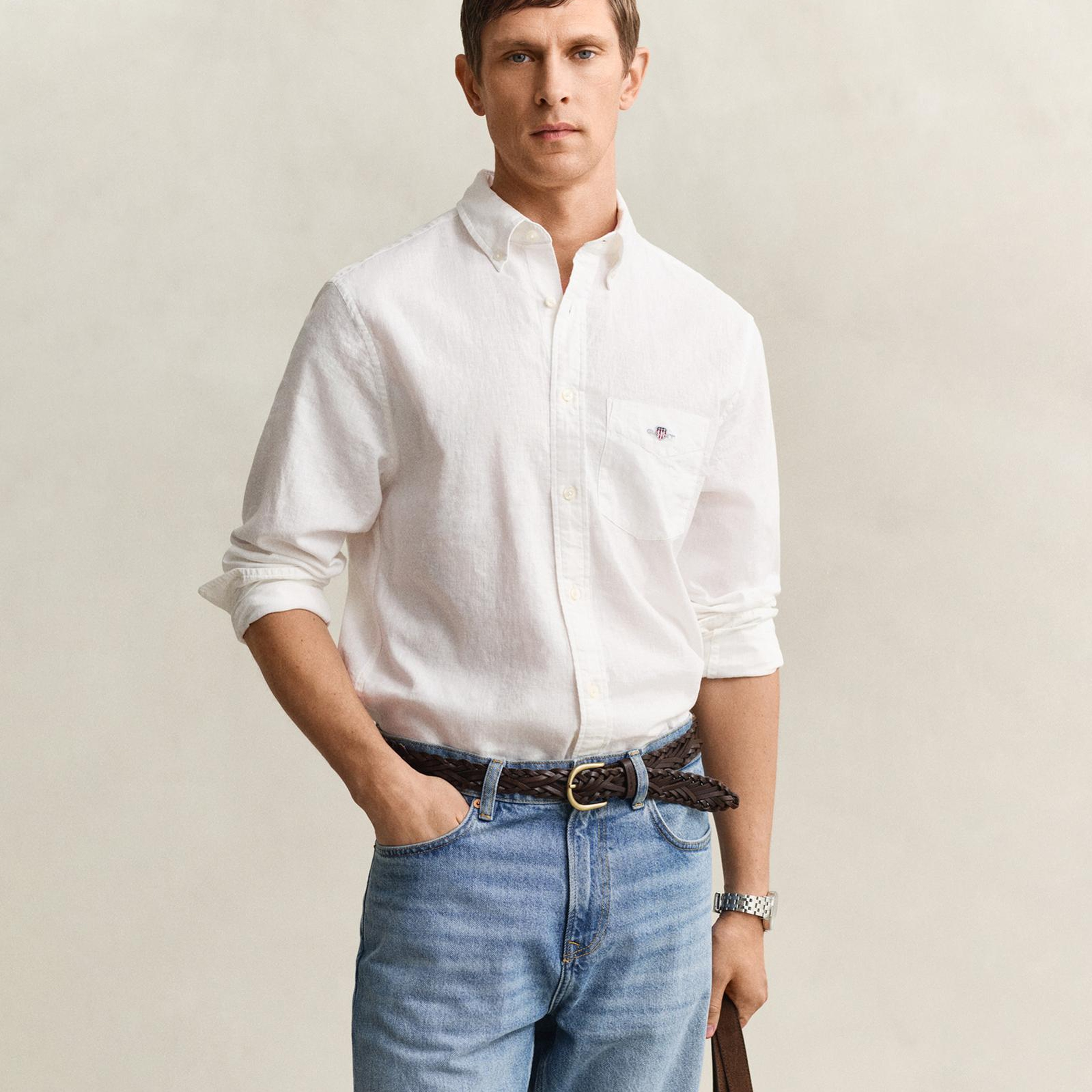 GANT Erkek Beyaz Regular Fit Logolu Gömlek