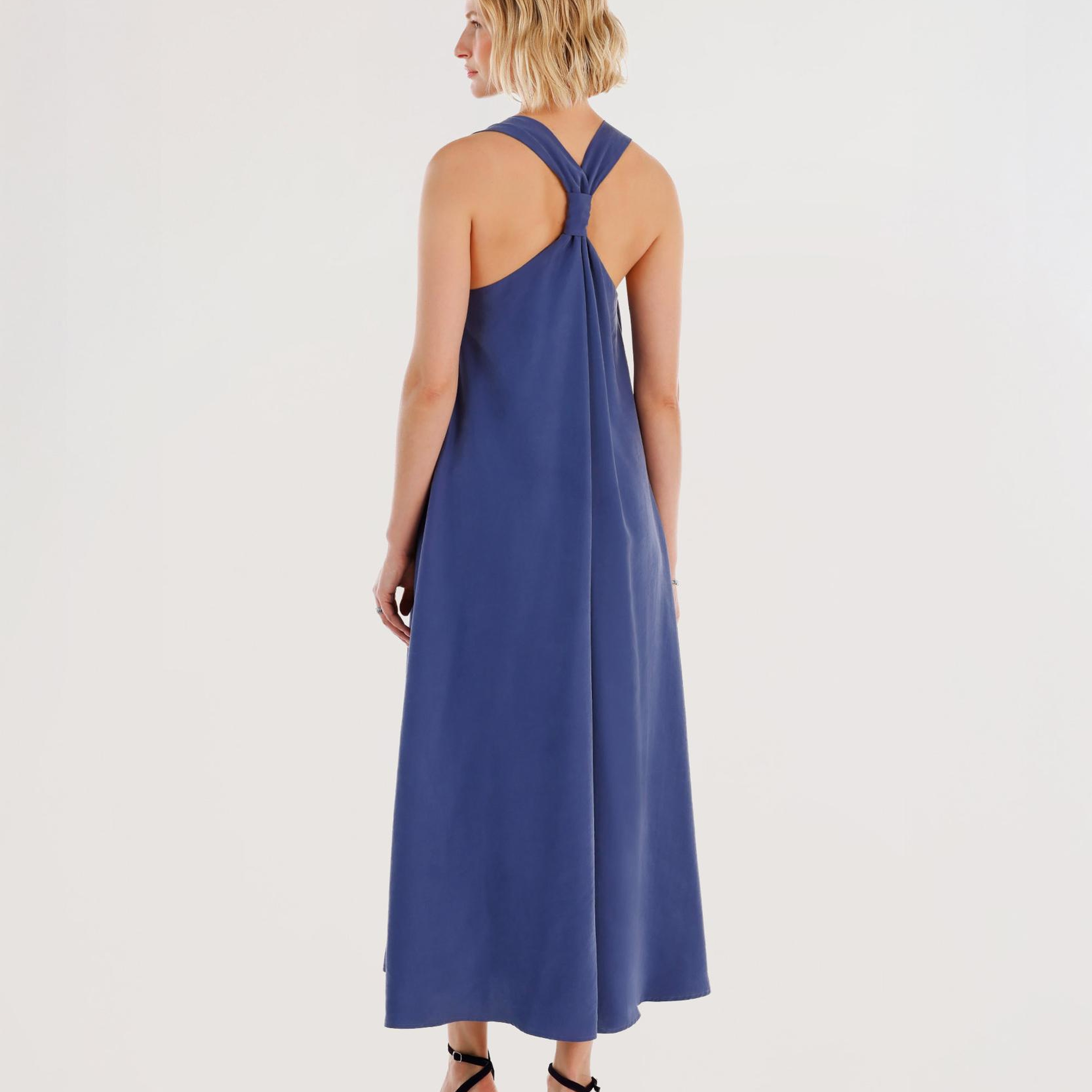 YARGICI Düğüm Askı Detaylı V Yaka Uzun Boy Elbise