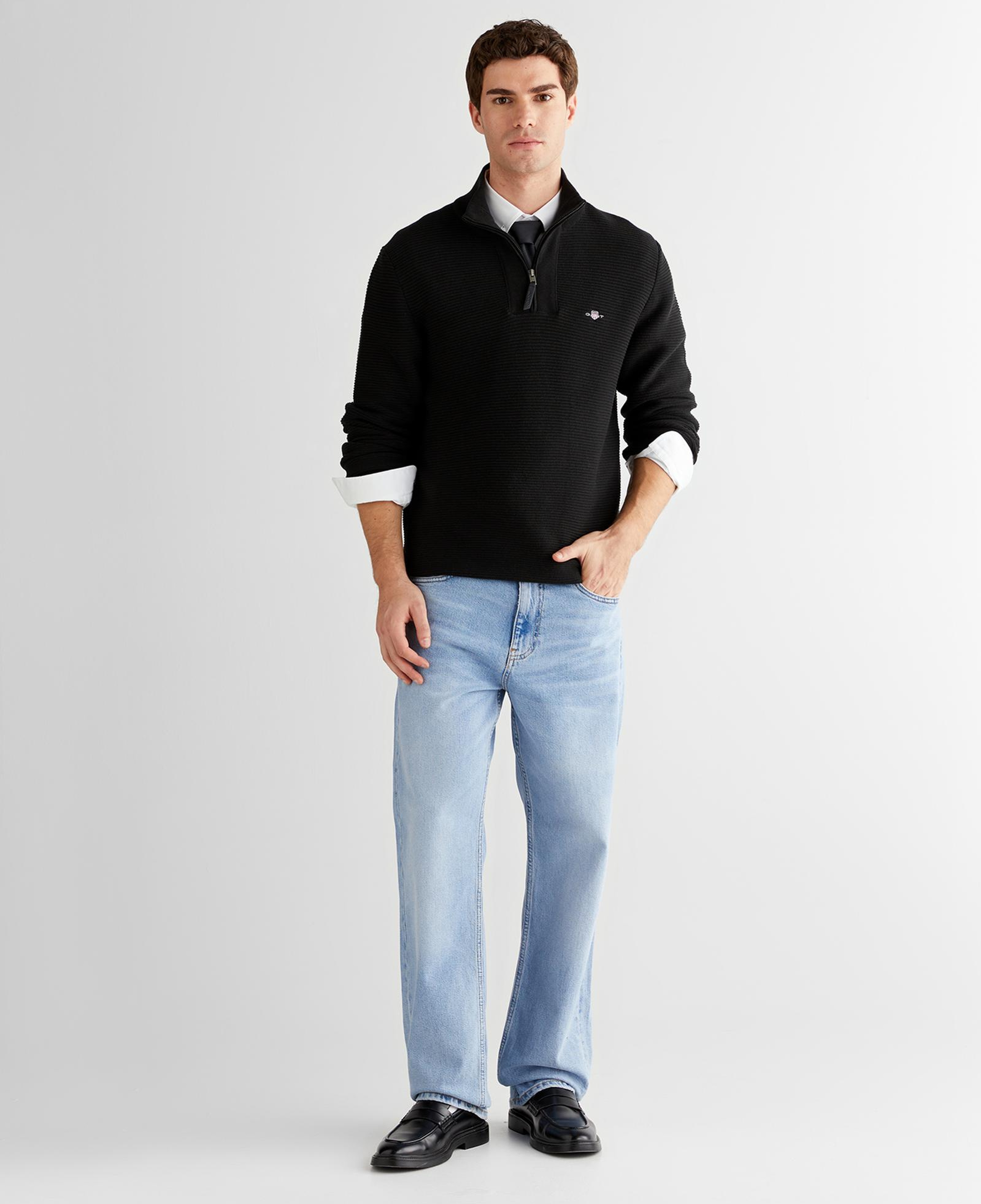GANT Erkek Siyah Regular Fit Yarım Fermuarlı Triko