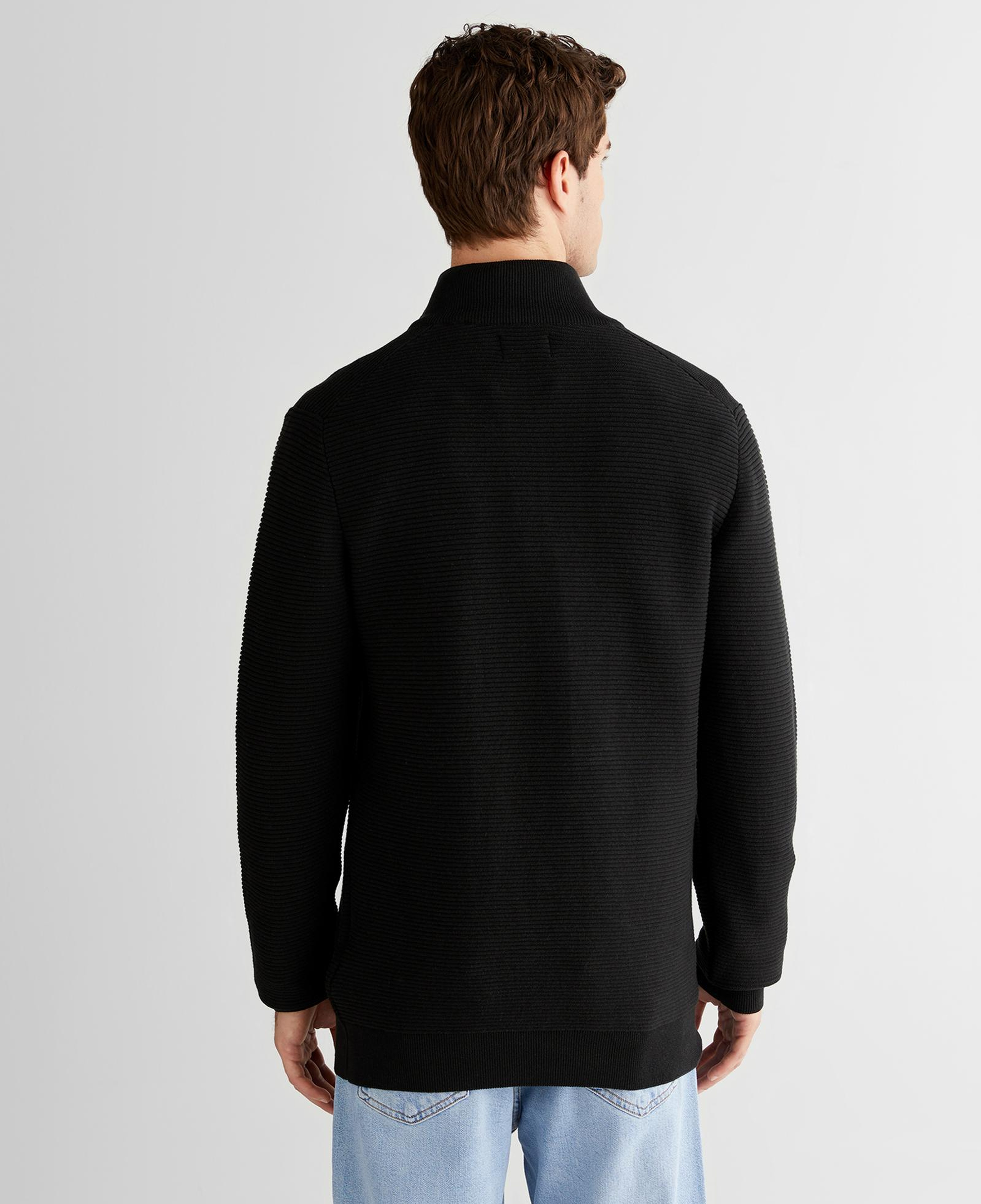 GANT Erkek Siyah Regular Fit Yarım Fermuarlı Triko