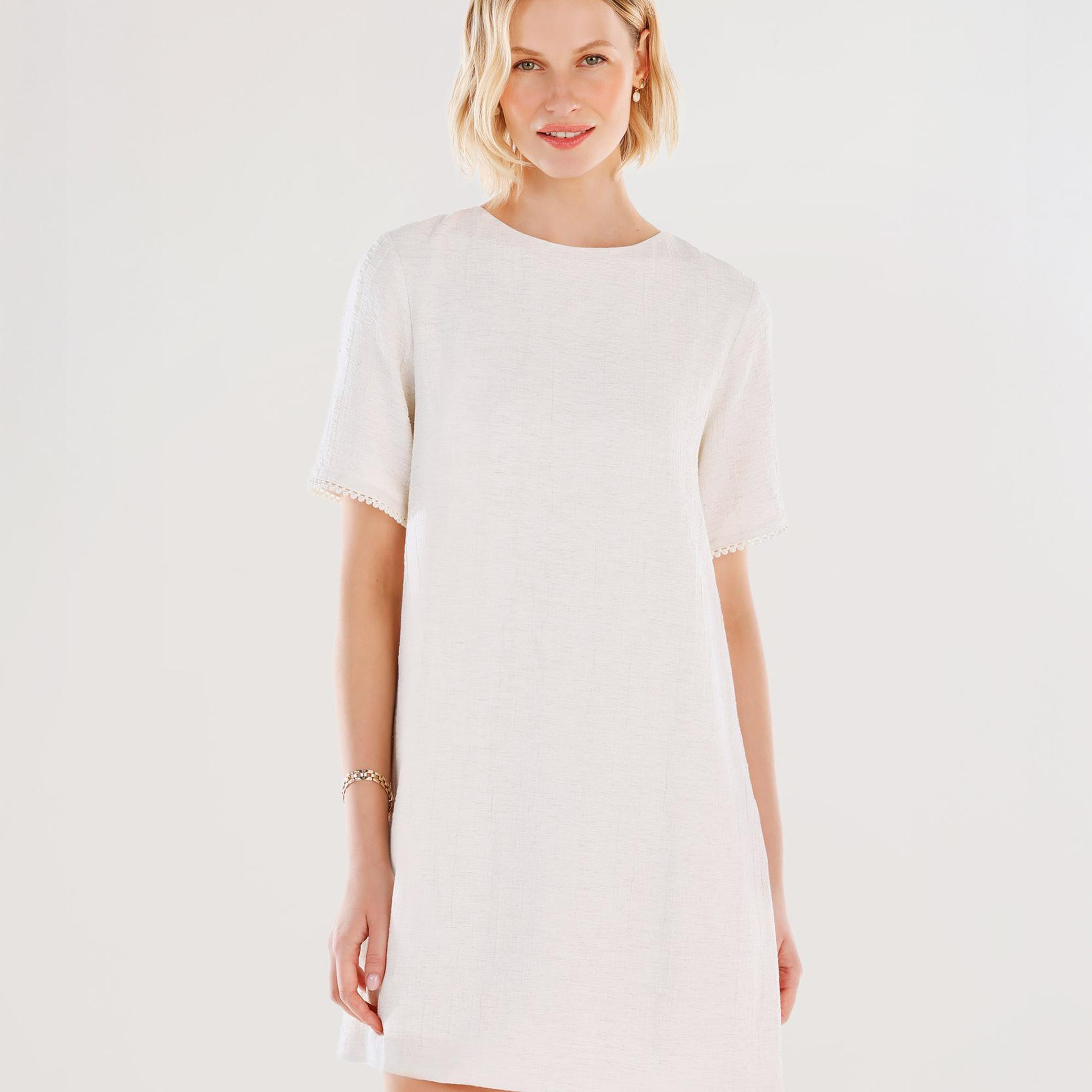 YARGICI Boncuk Detaylı Kısa Kollu Kısa Elbise