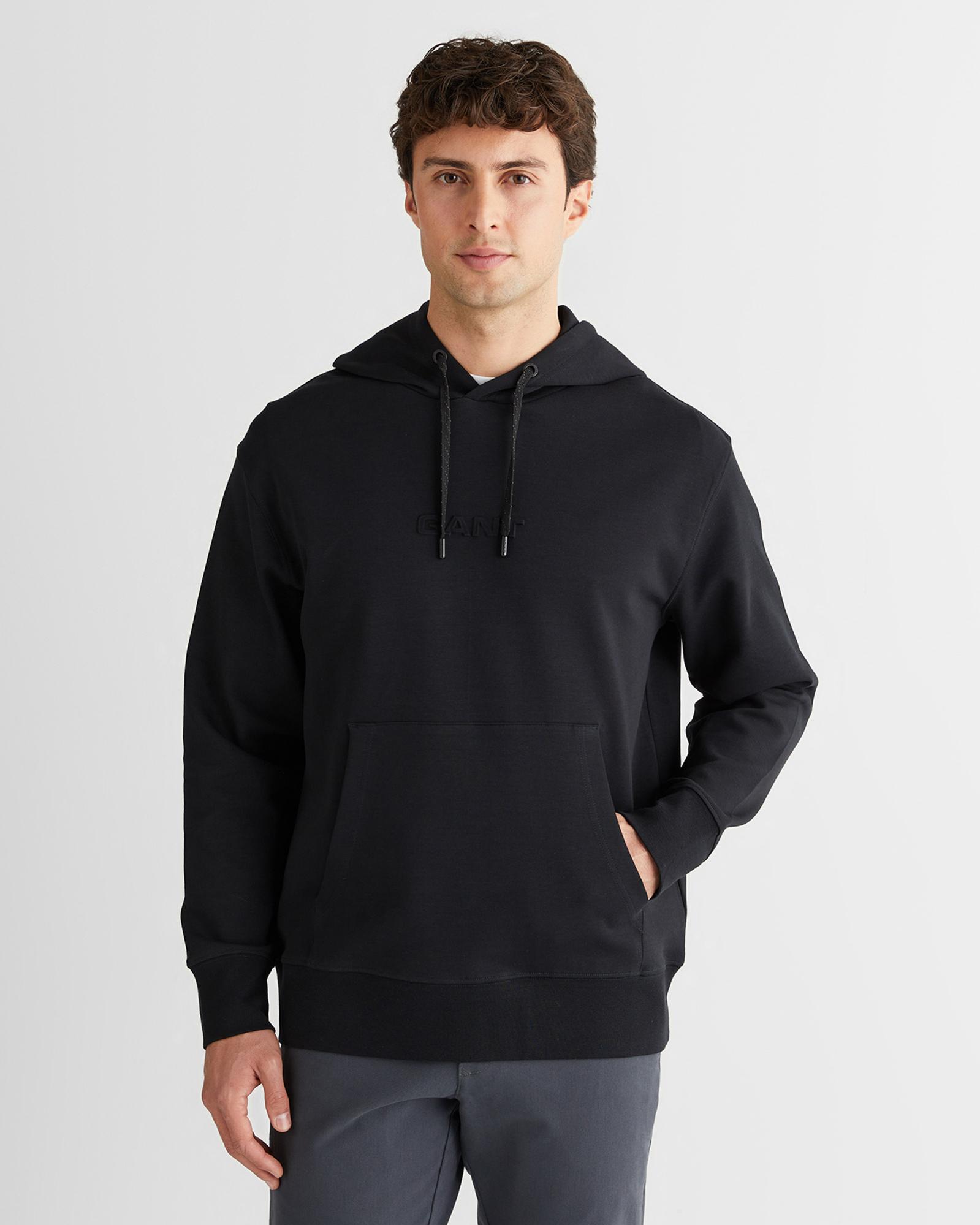 GANT Erkek Siyah Relaxed Fit Kapüşonlu Sweatshirt