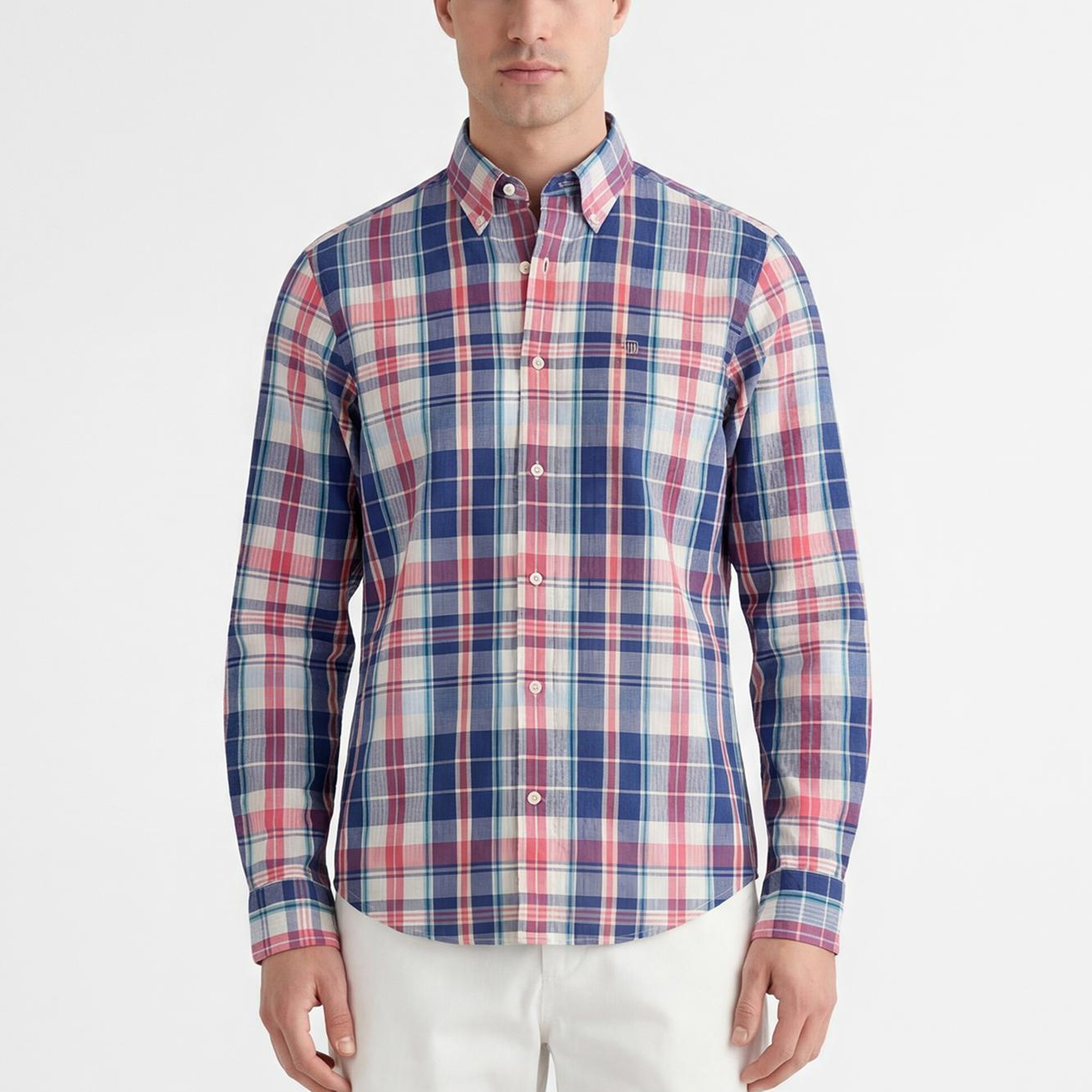 GANT Erkek Mavi Regular Fit Kareli Logolu Gömlek