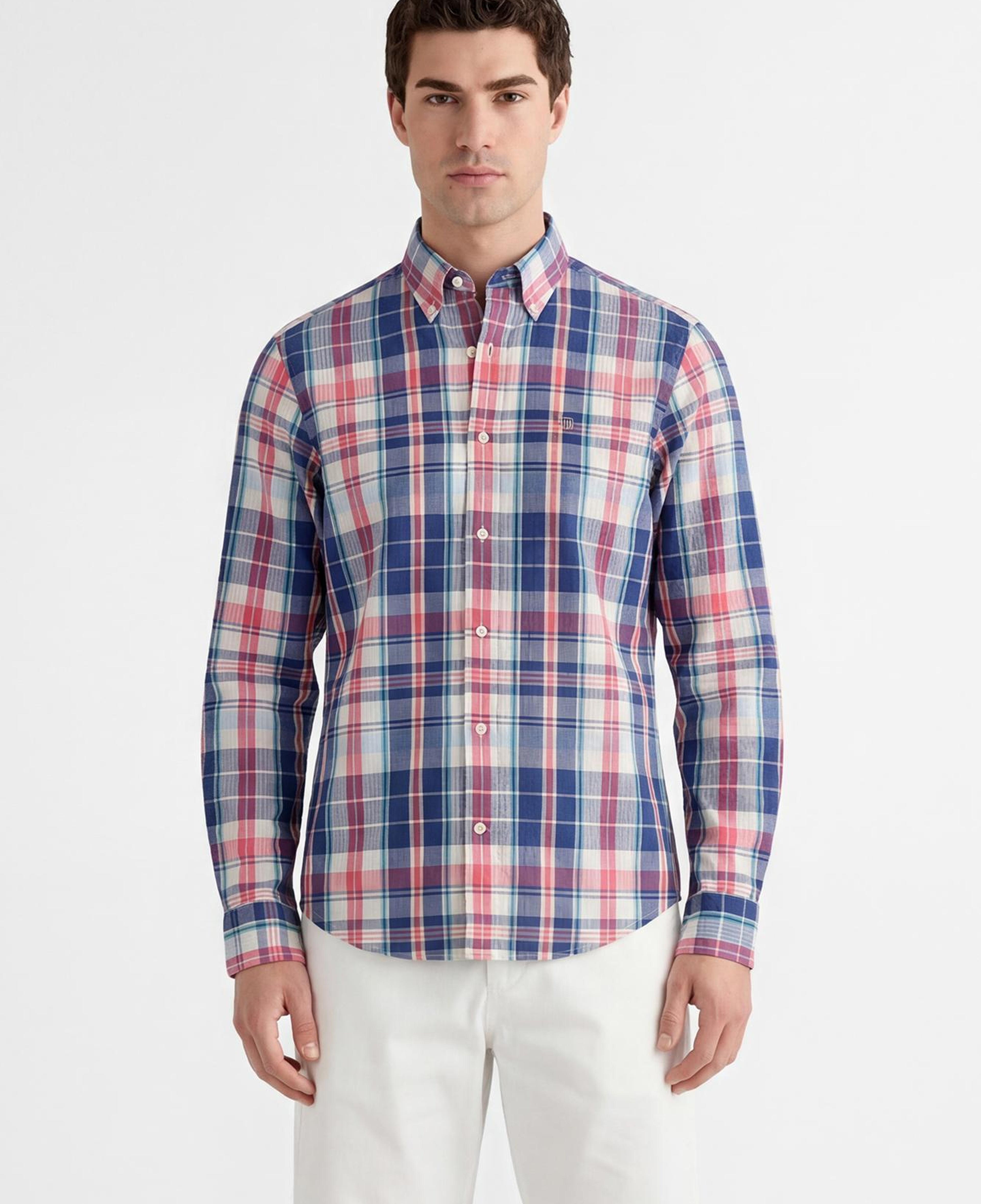 GANT Erkek Mavi Regular Fit Kareli Logolu Gömlek