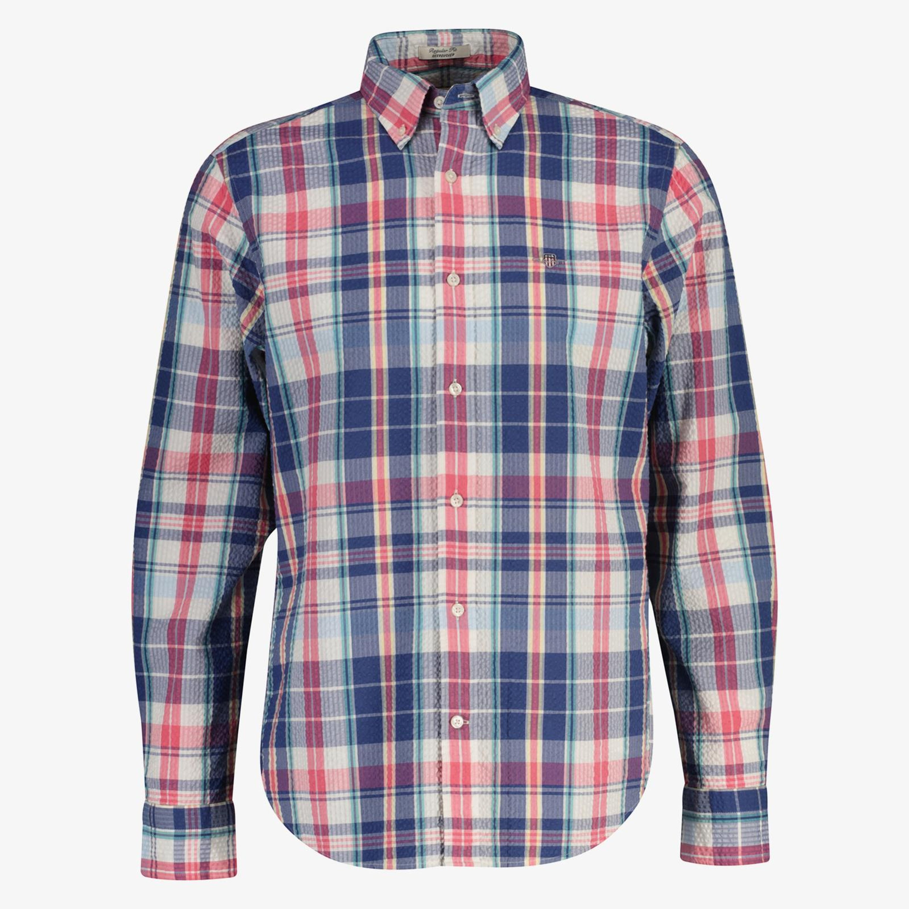 GANT Erkek Mavi Regular Fit Kareli Logolu Gömlek