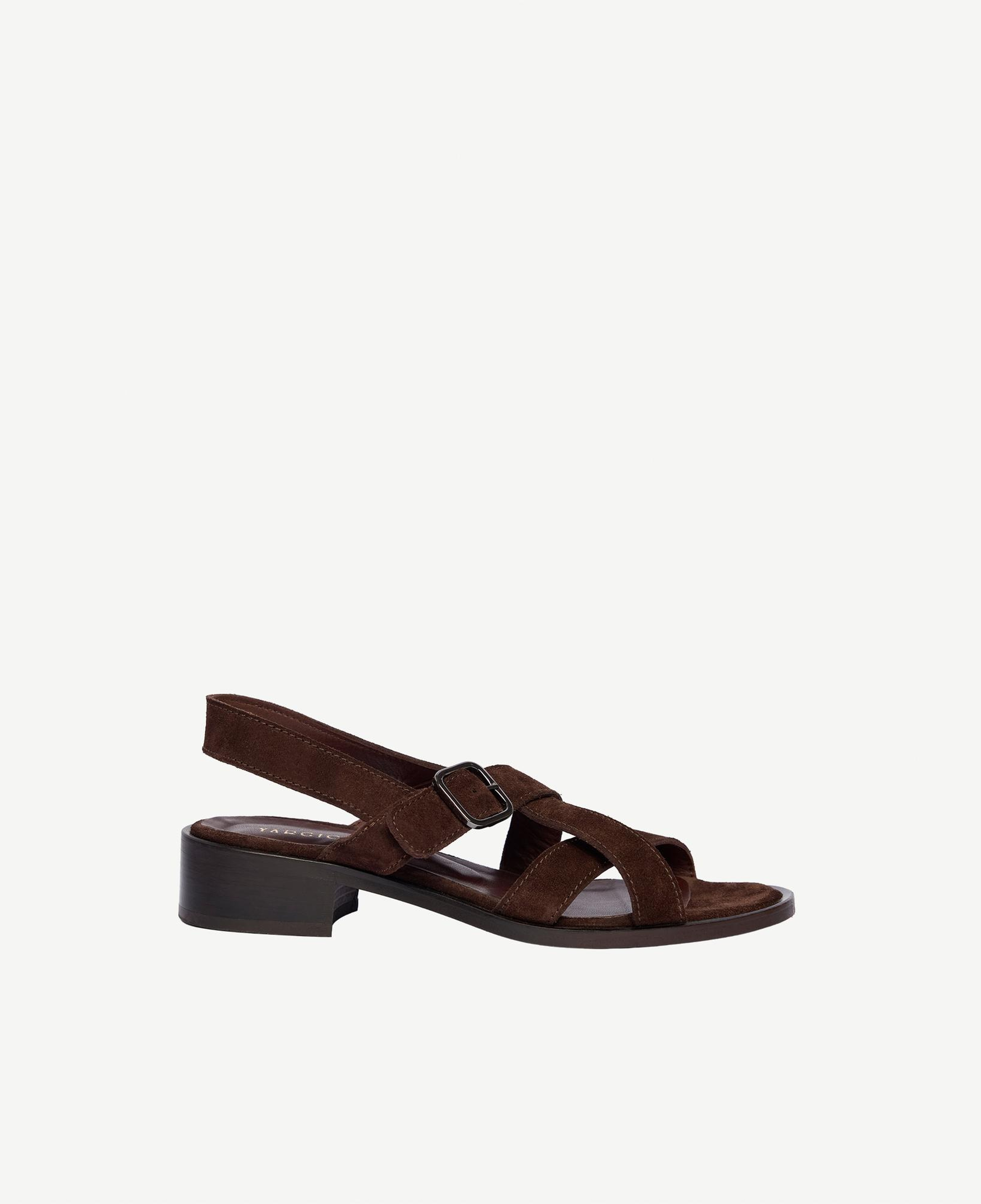 YARGICI Çapraz Bantlı Kısa Topuklu Süet Sandalet