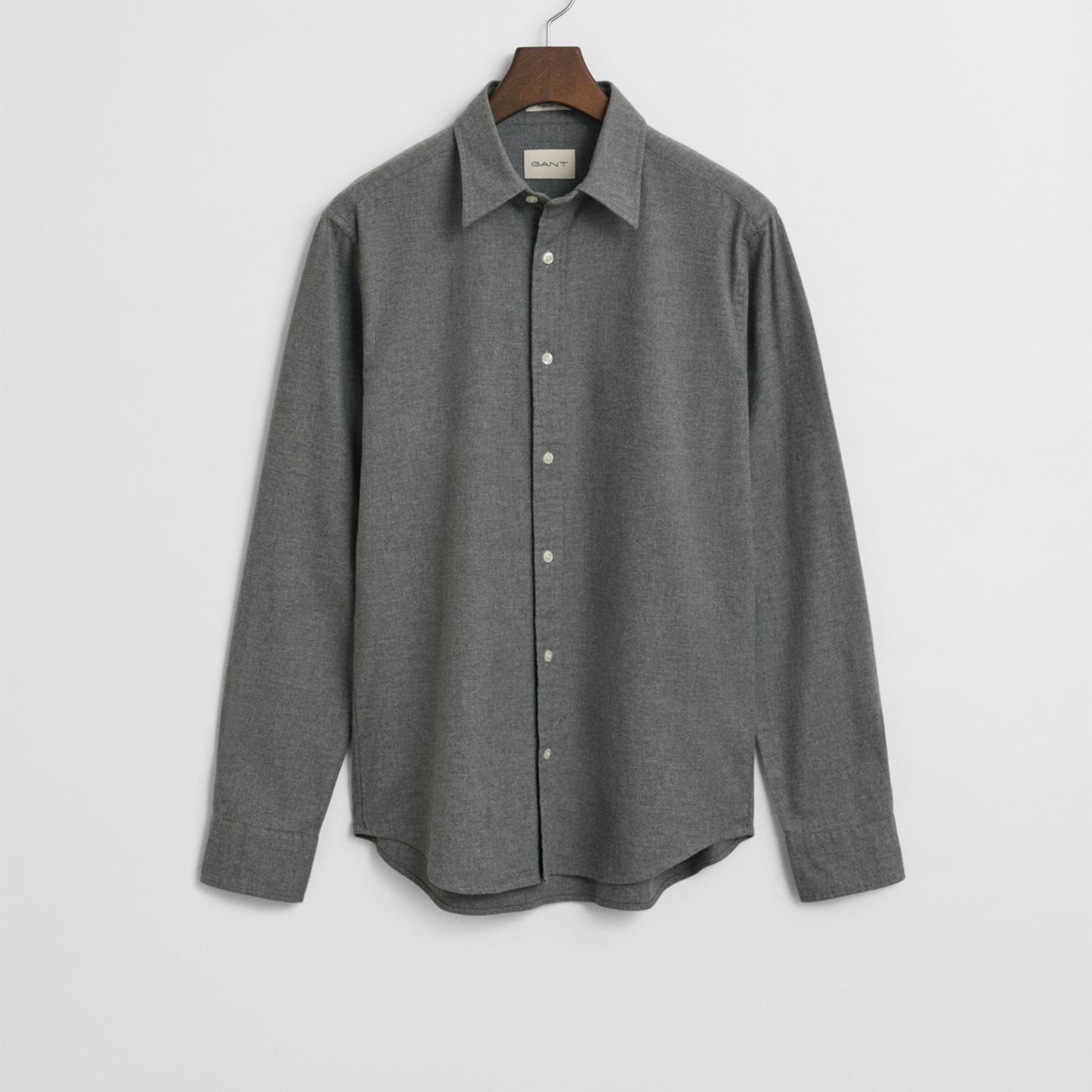 GANT Erkek Gri Regular Fit Bisiklet Yaka Gömlek