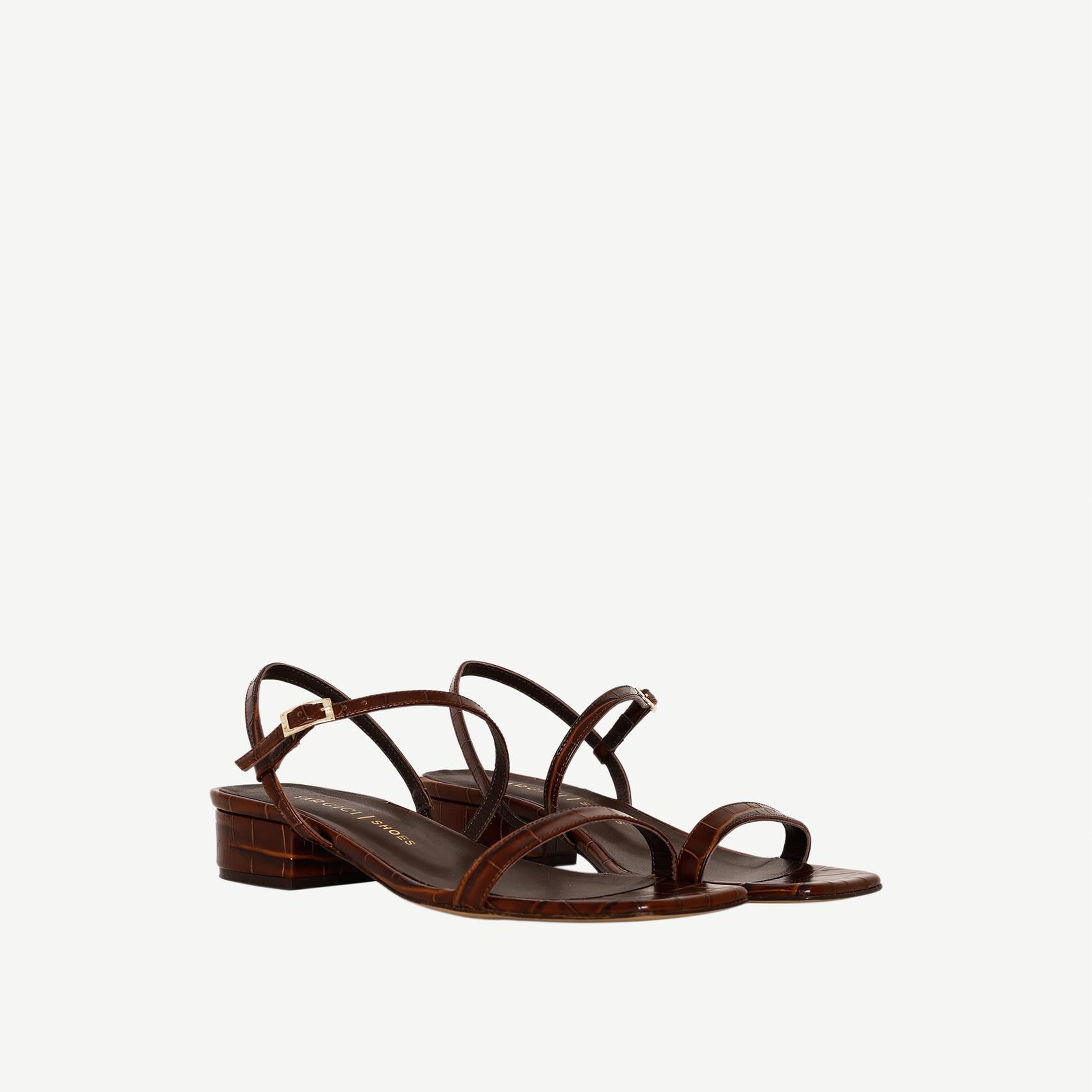 YARGICI İnce Bantlı Kroko Baskılı Deri Sandalet