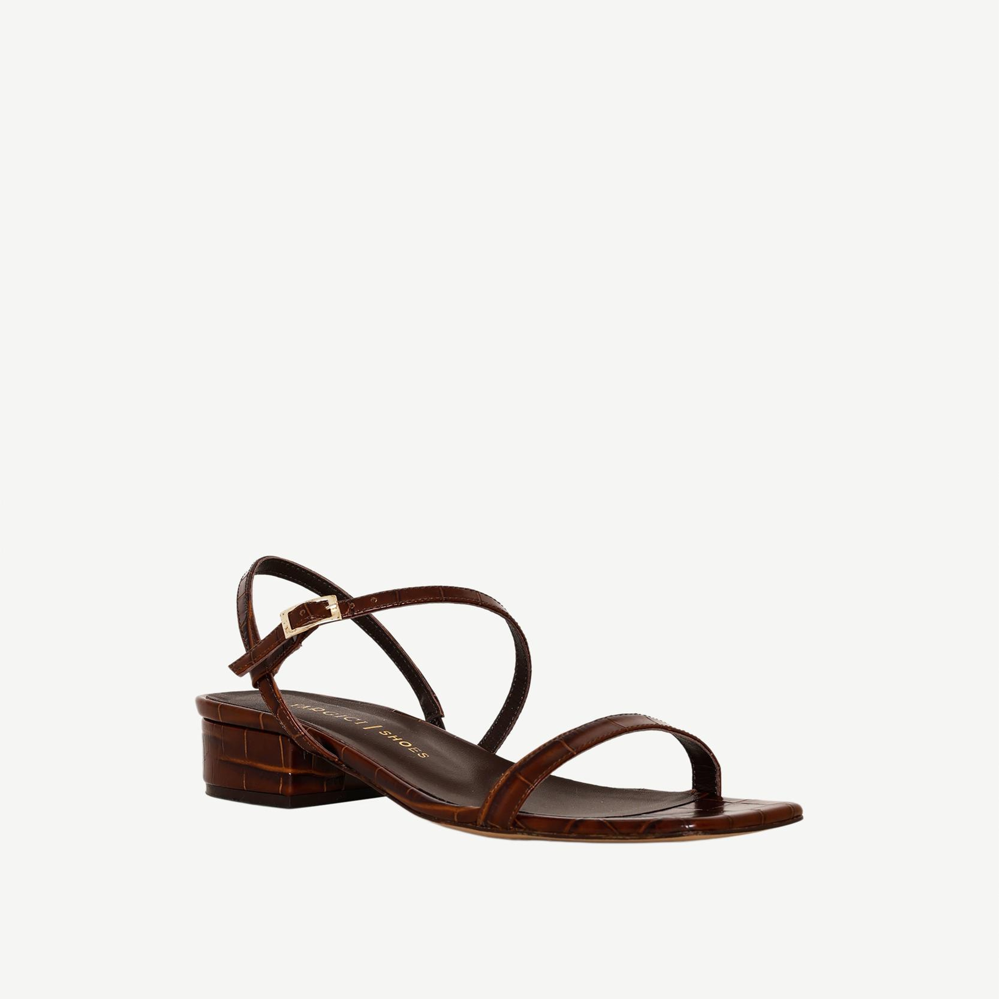 YARGICI İnce Bantlı Kroko Baskılı Deri Sandalet