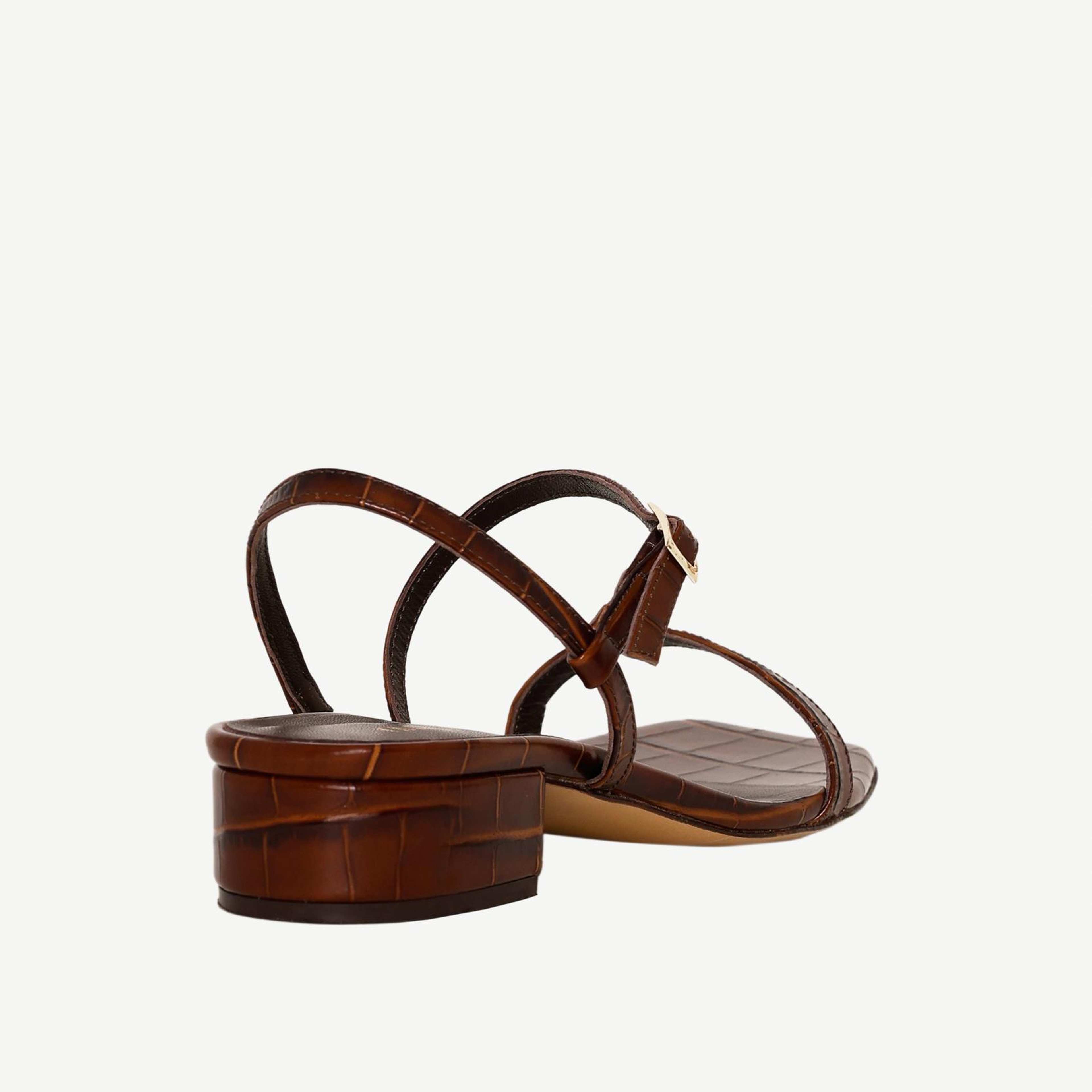 YARGICI İnce Bantlı Kroko Baskılı Deri Sandalet