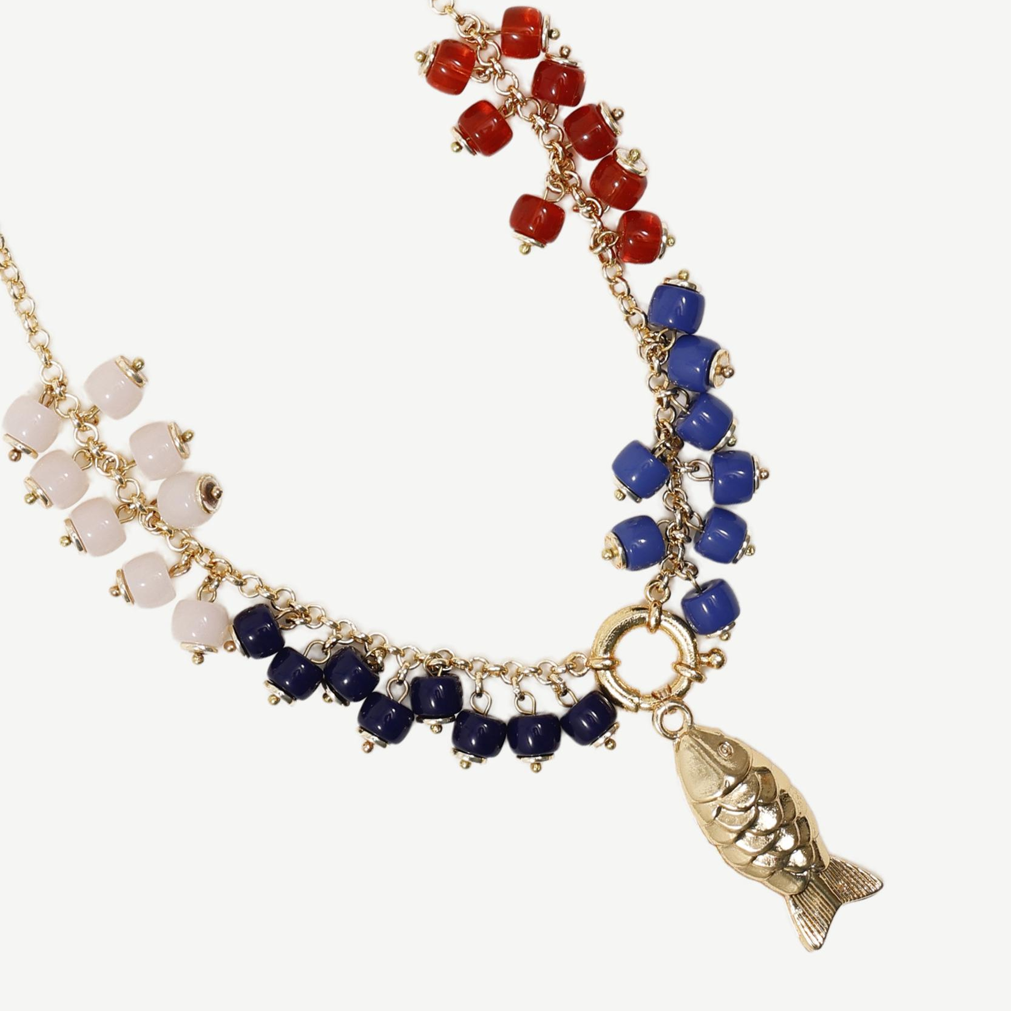 YARGICI Cam Taş Detaylı Balık Uçlu Kolye