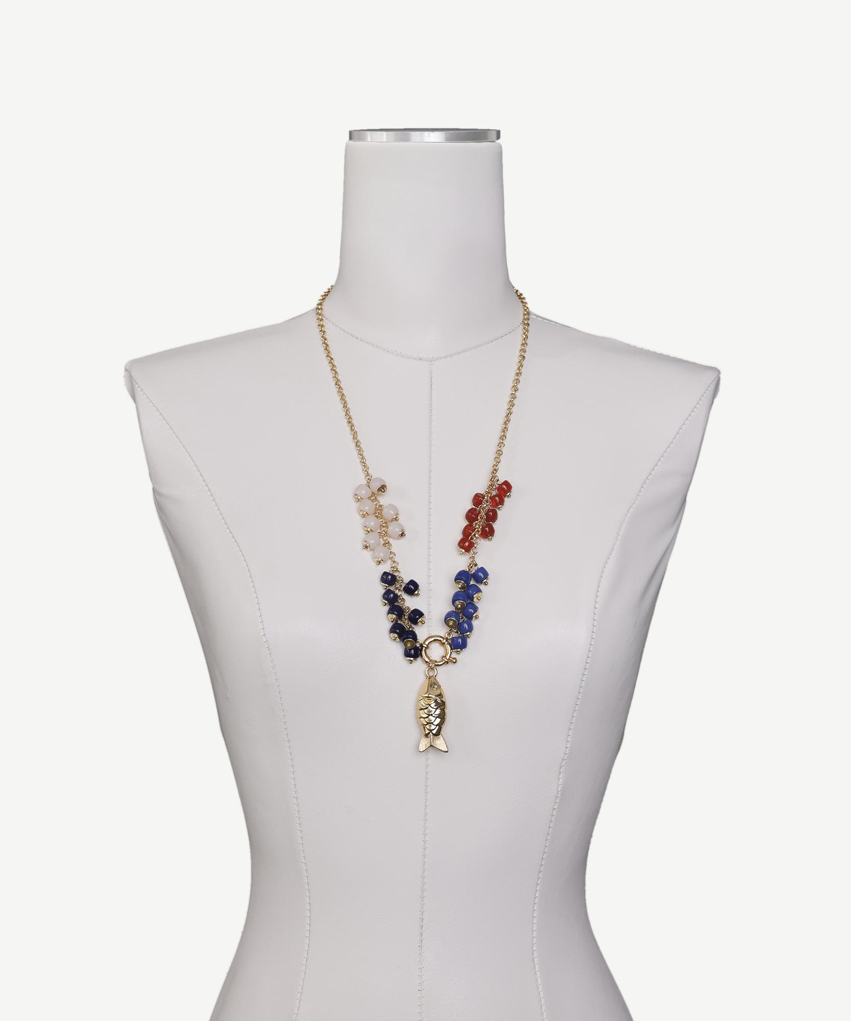 YARGICI Cam Taş Detaylı Balık Uçlu Kolye