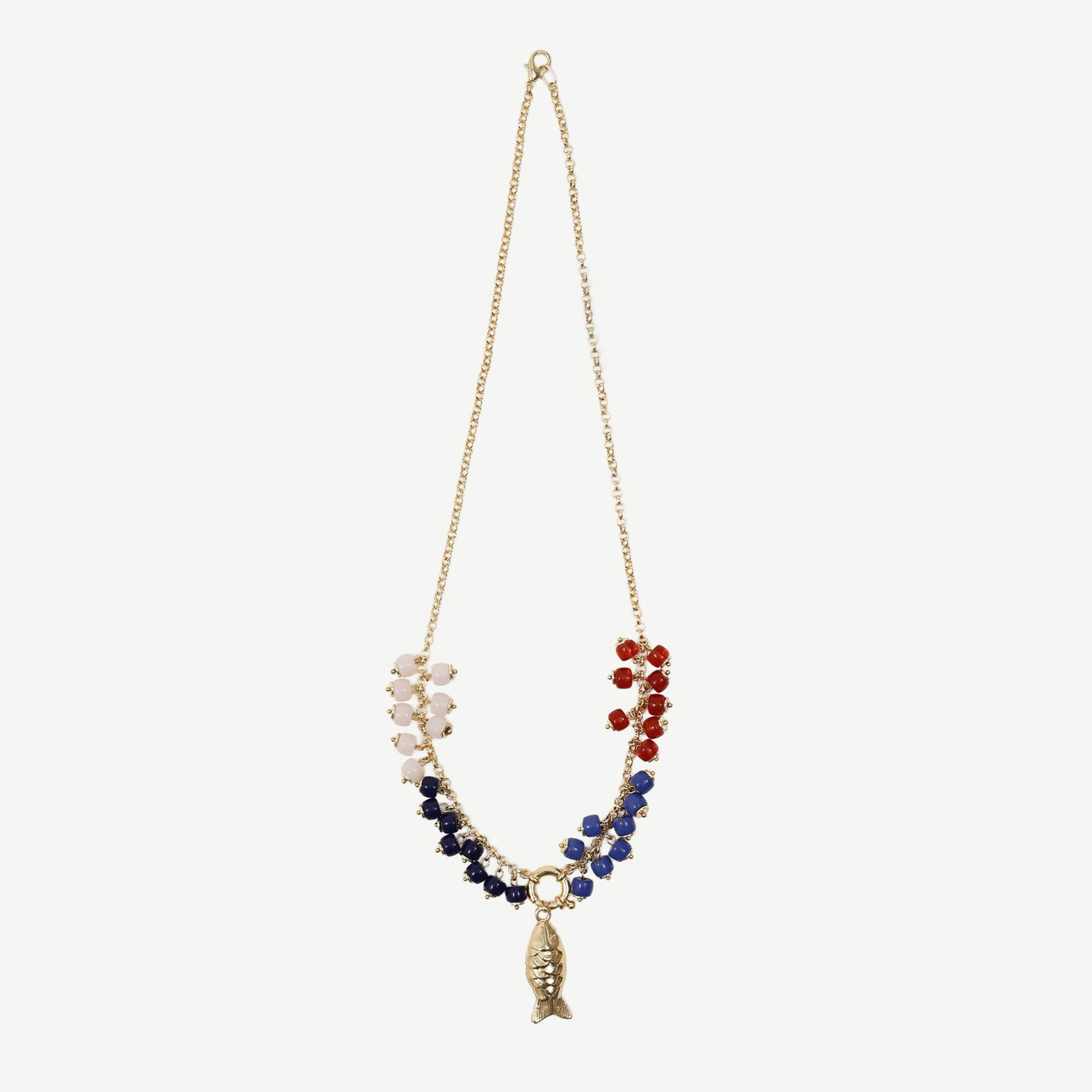 YARGICI Cam Taş Detaylı Balık Uçlu Kolye