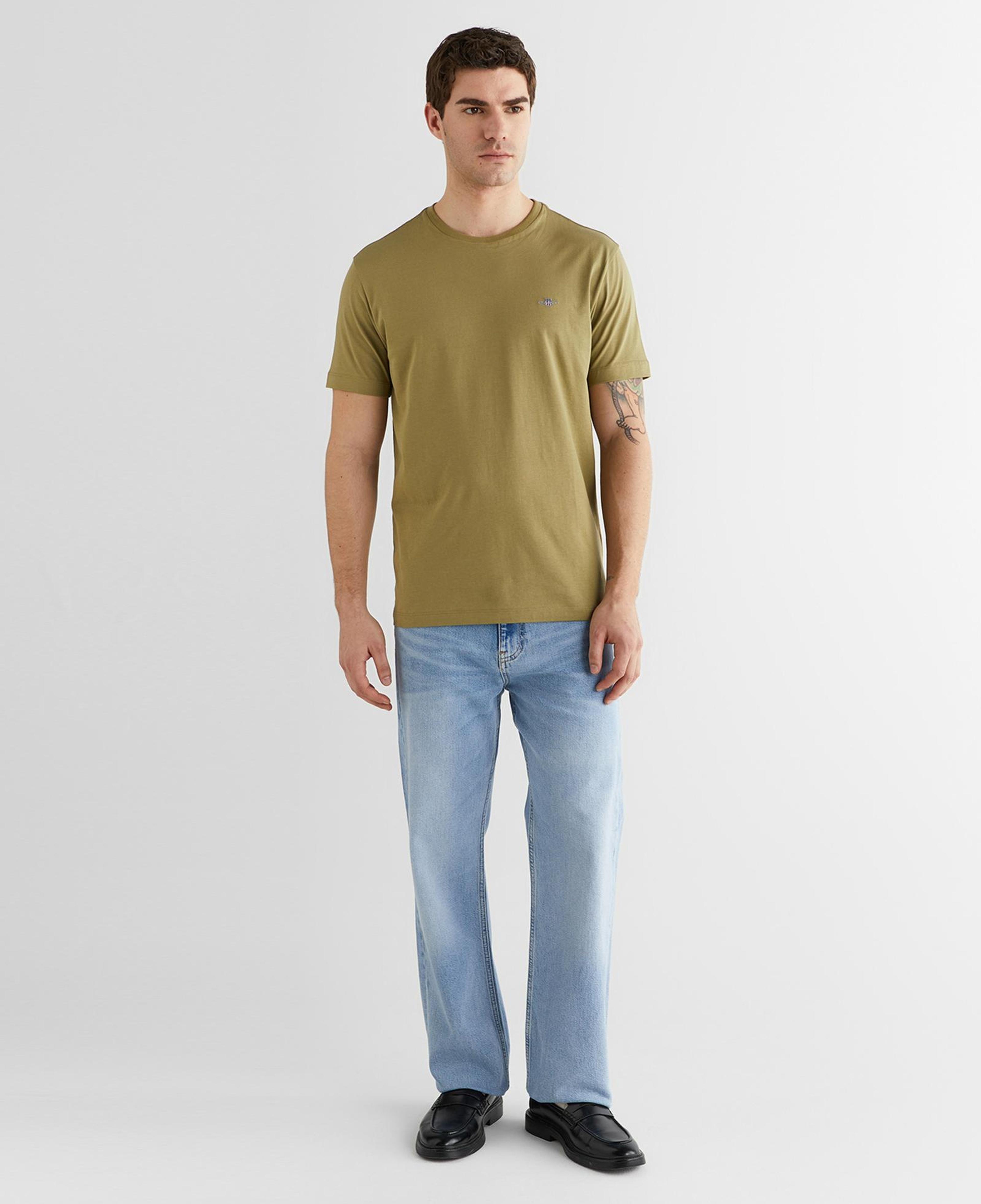 GANT Erkek Yeşil Bisiklet Yaka Regular Fit Logolu T-Shirt