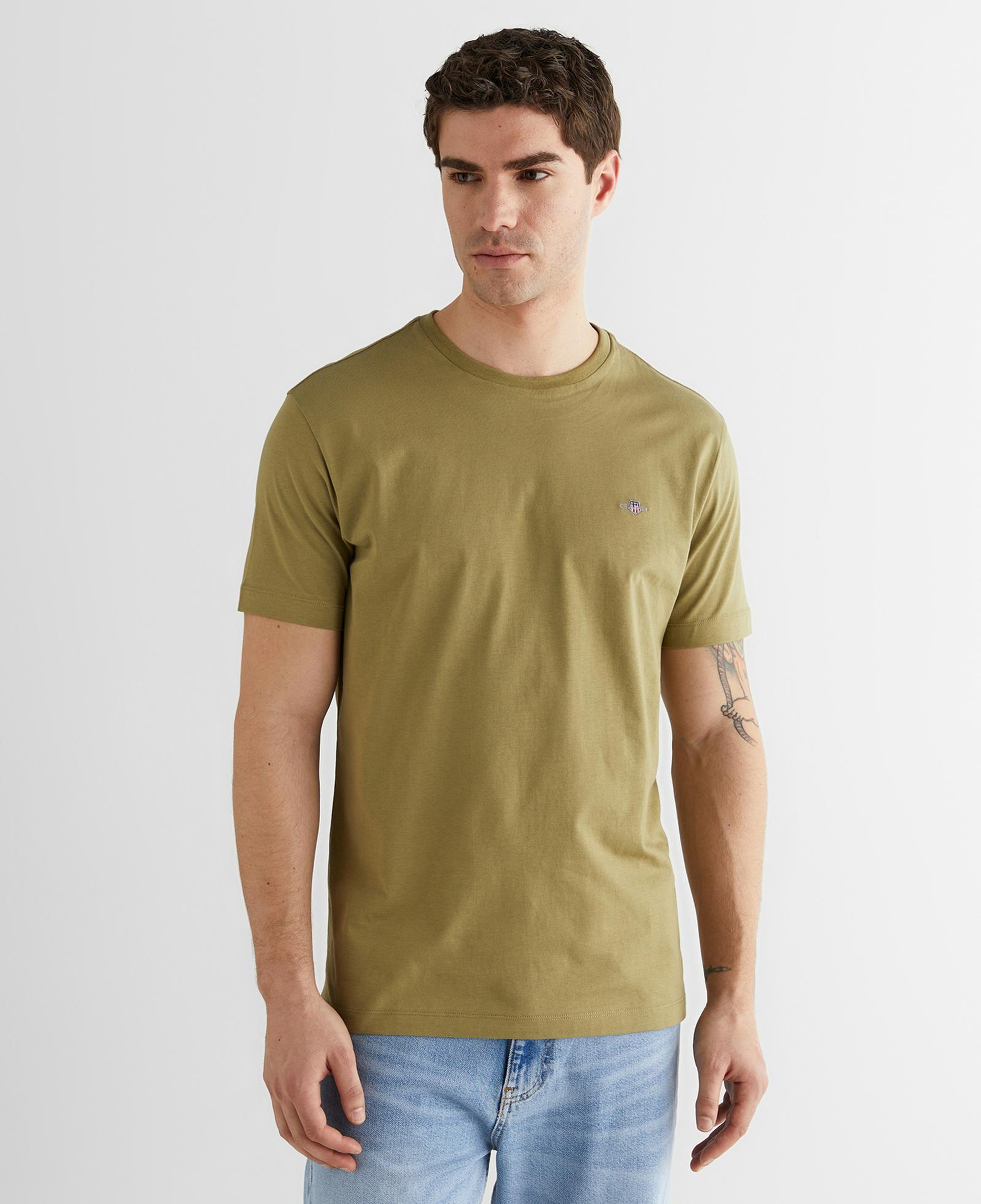 GANT Erkek Yeşil Bisiklet Yaka Regular Fit Logolu T-Shirt