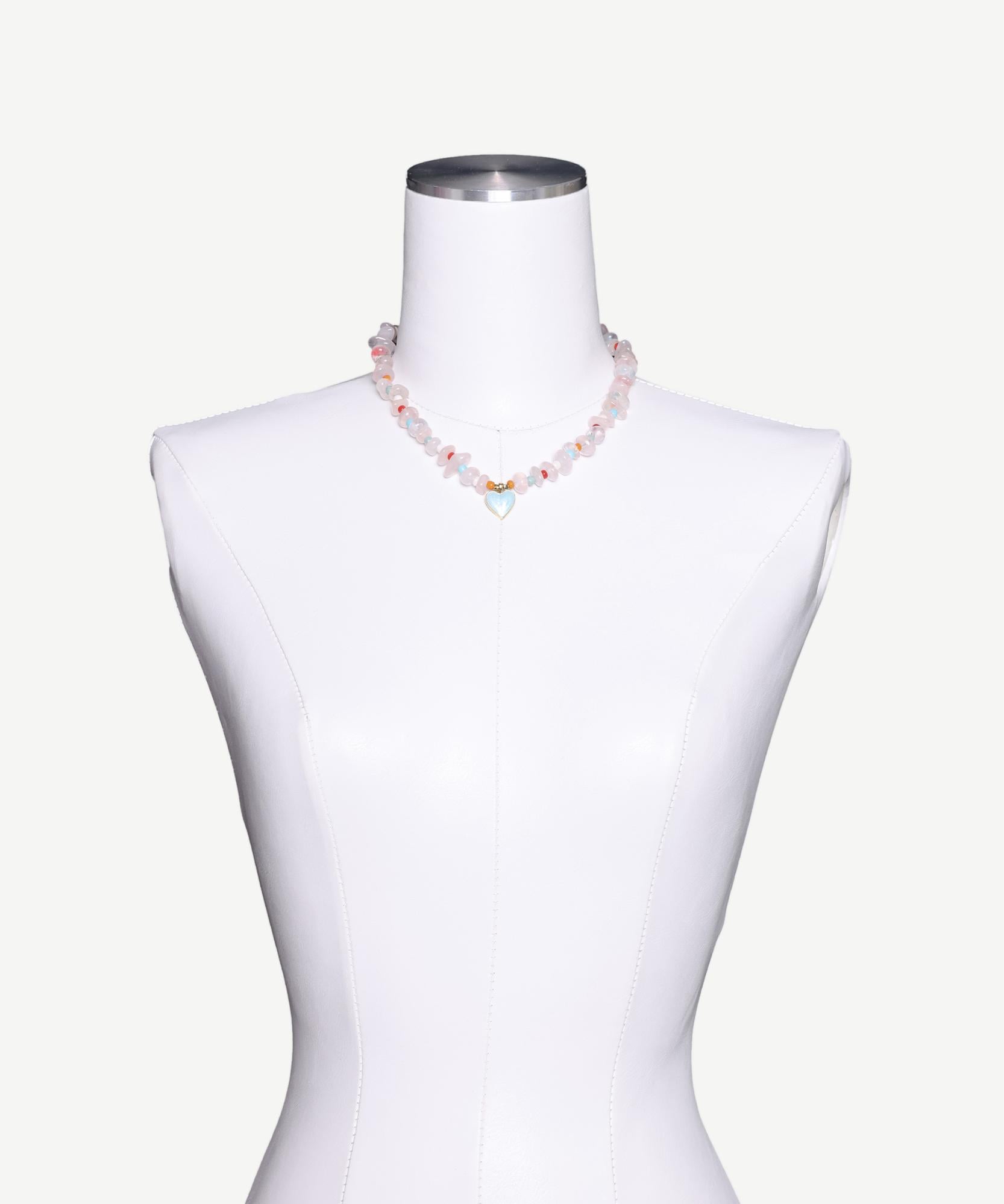 YARGICI Pembe Kuvars Ve Cam Taşlı Kolye