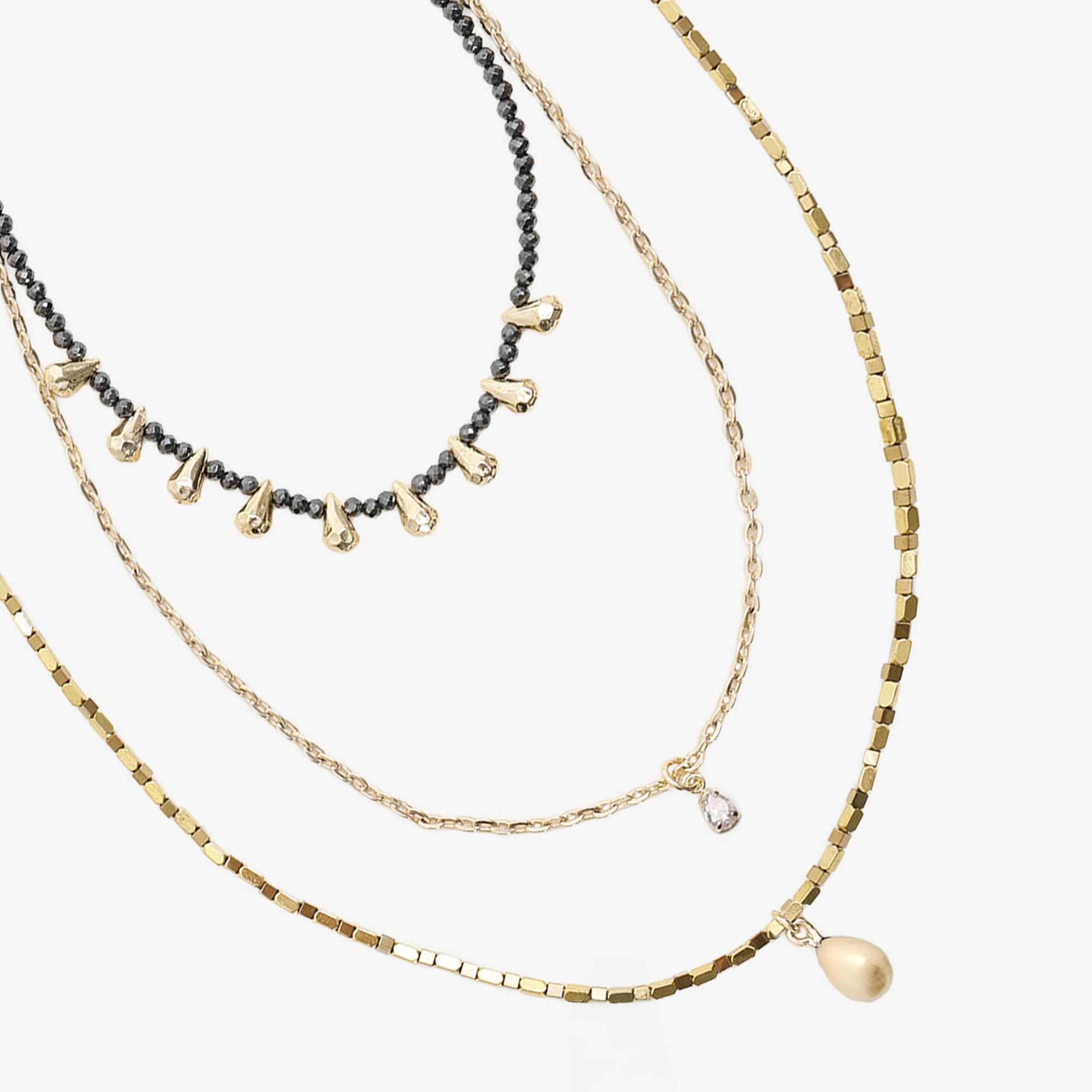 YARGICI Üç Sıralı Hematit İçerikli Kolye