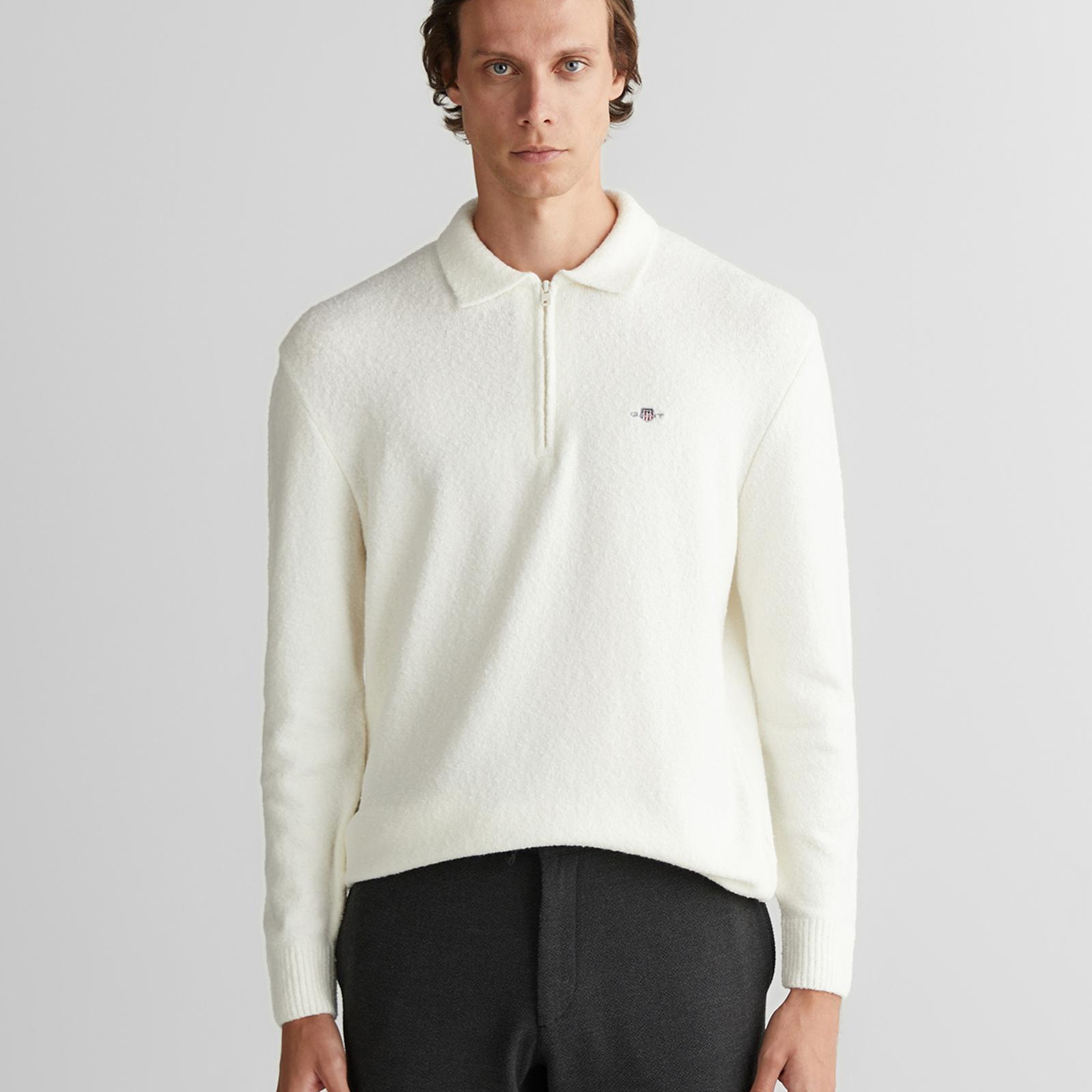 GANT Erkek Beyaz Relaxed Fit Fermuarlı Triko