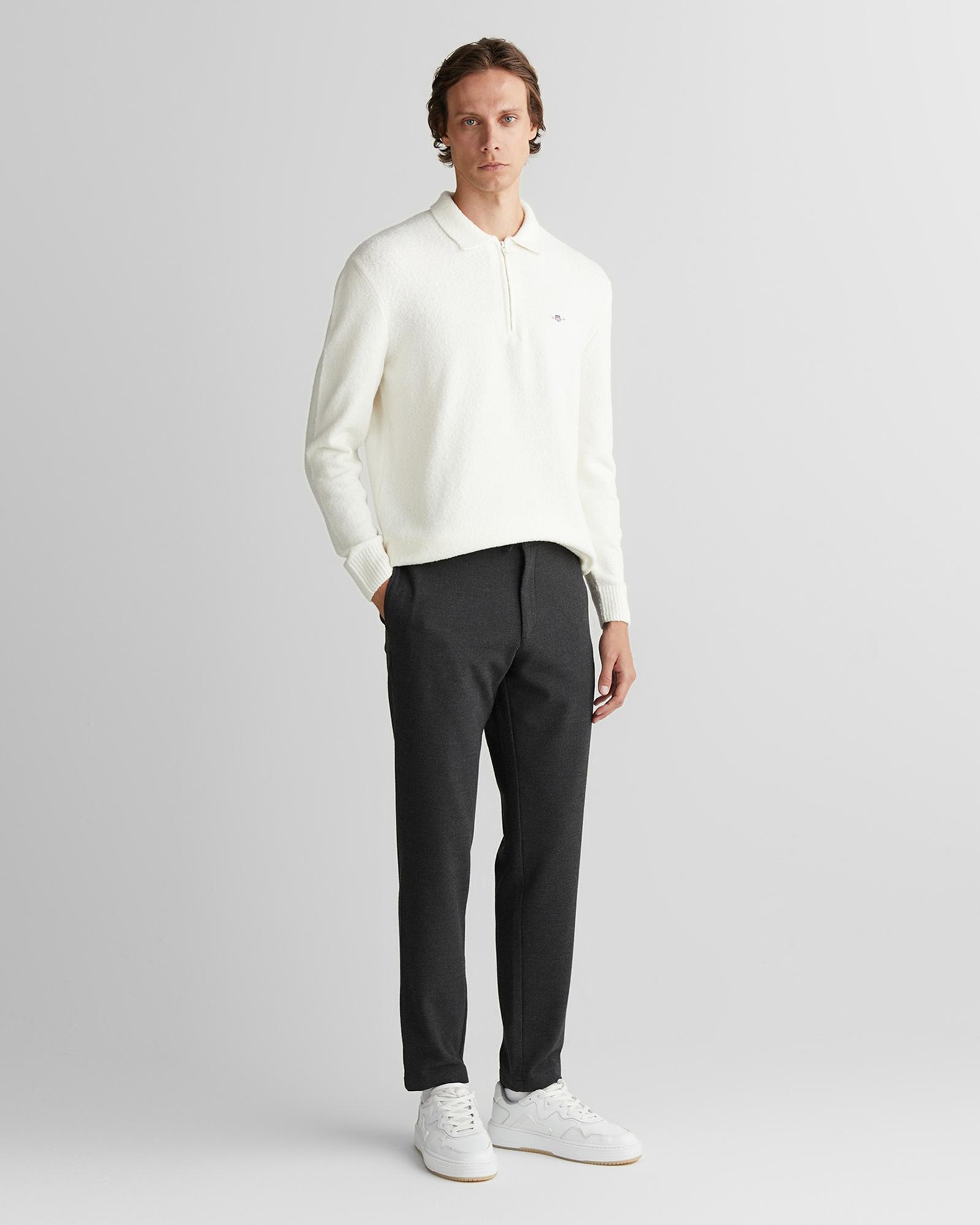 GANT Erkek Beyaz Relaxed Fit Fermuarlı Triko