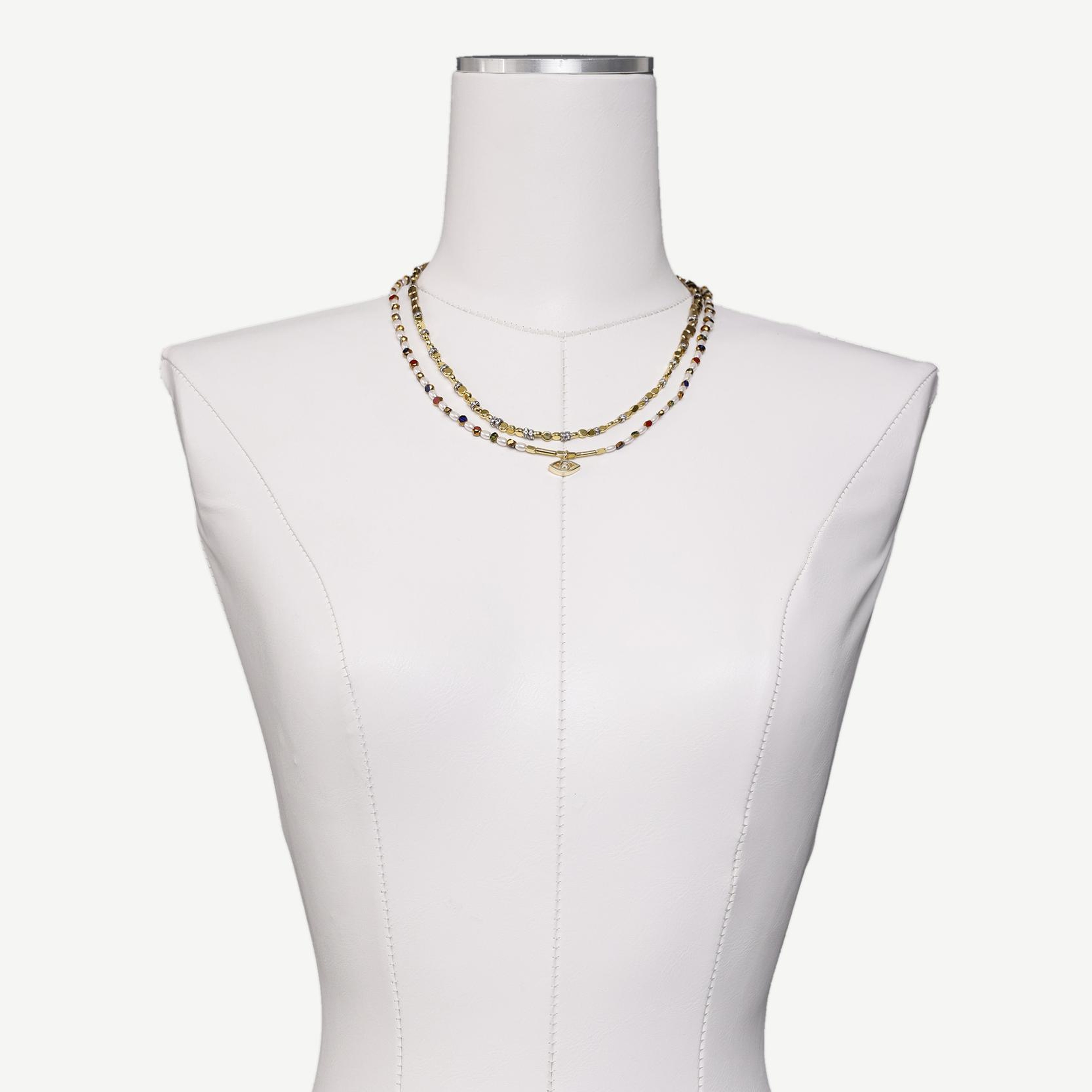 YARGICI Cam Taş Ve İnci Detaylı Hematit Kolye