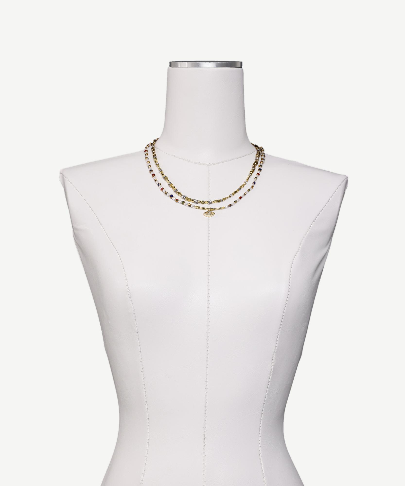 YARGICI Cam Taş Ve İnci Detaylı Hematit Kolye