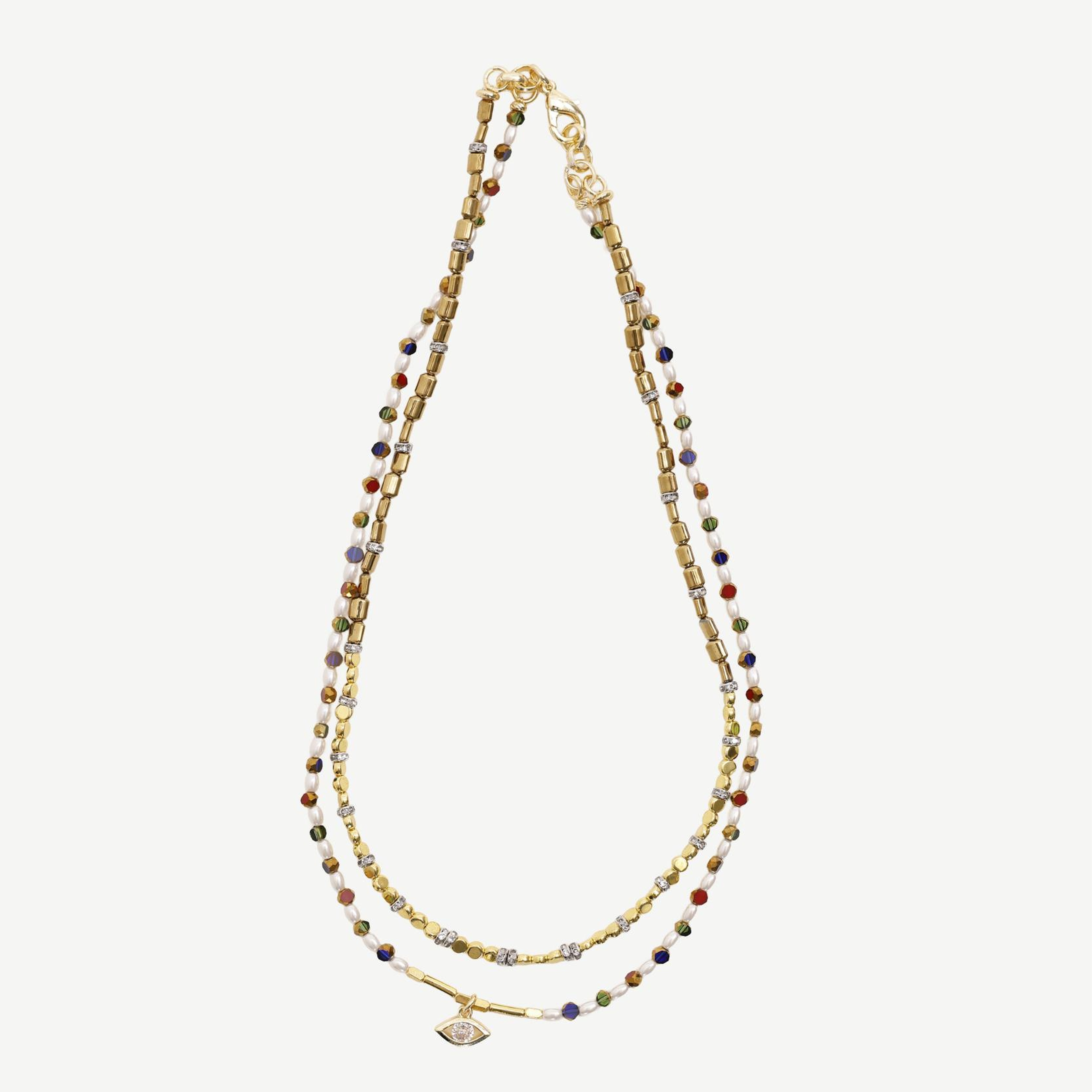 YARGICI Cam Taş Ve İnci Detaylı Hematit Kolye