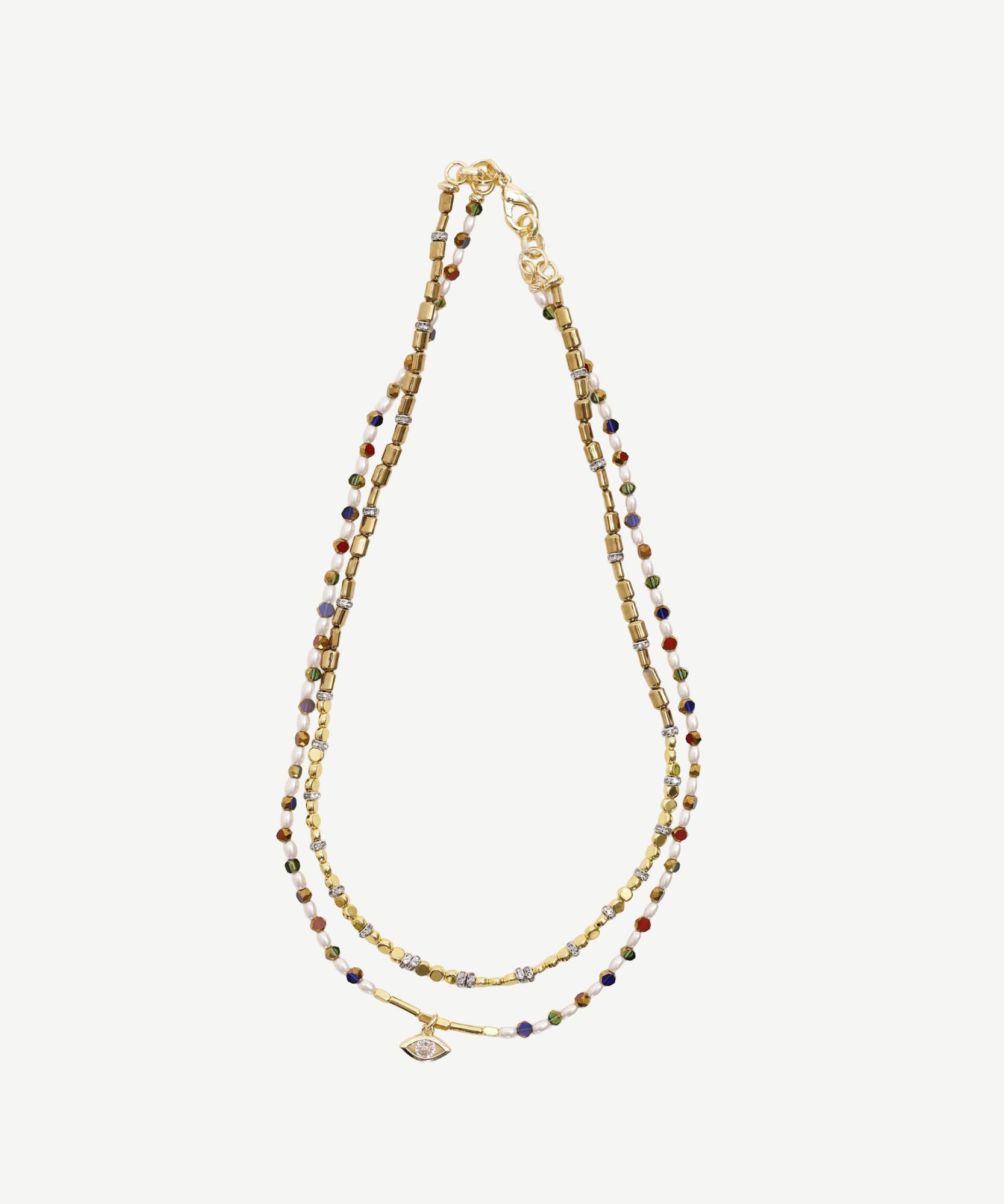 YARGICI Cam Taş Ve İnci Detaylı Hematit Kolye