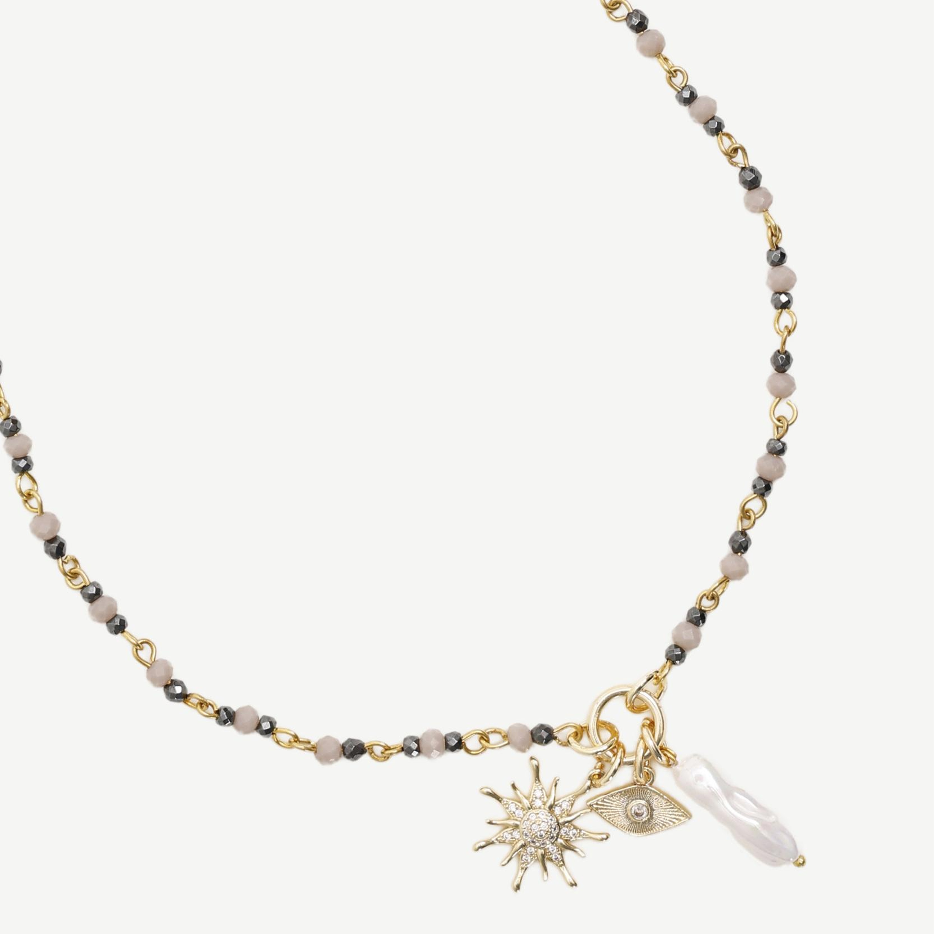 YARGICI Cam Taş Ve Hematit İçerikli Kolye