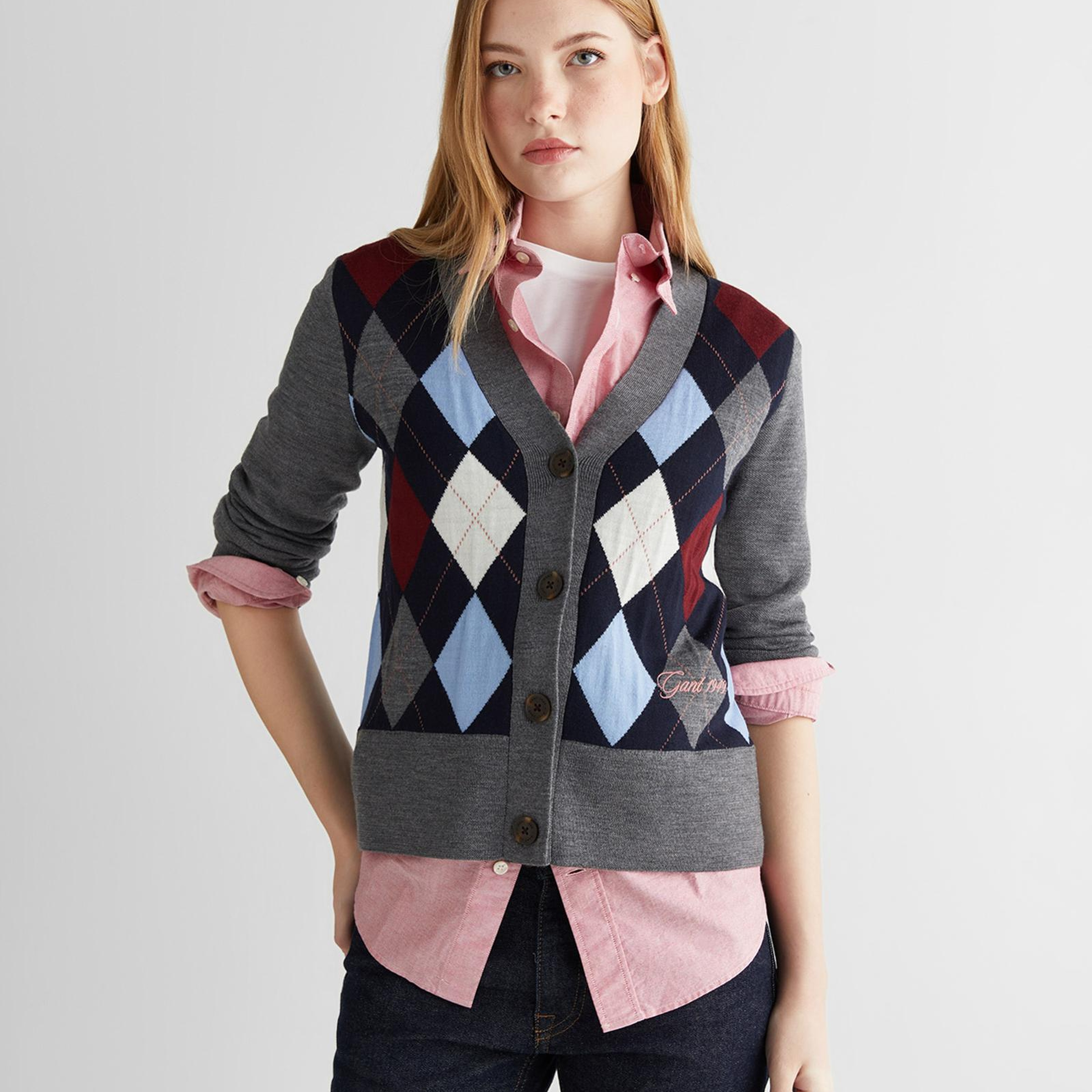 GANT Kadın Gri Regular Fit V Yaka Triko