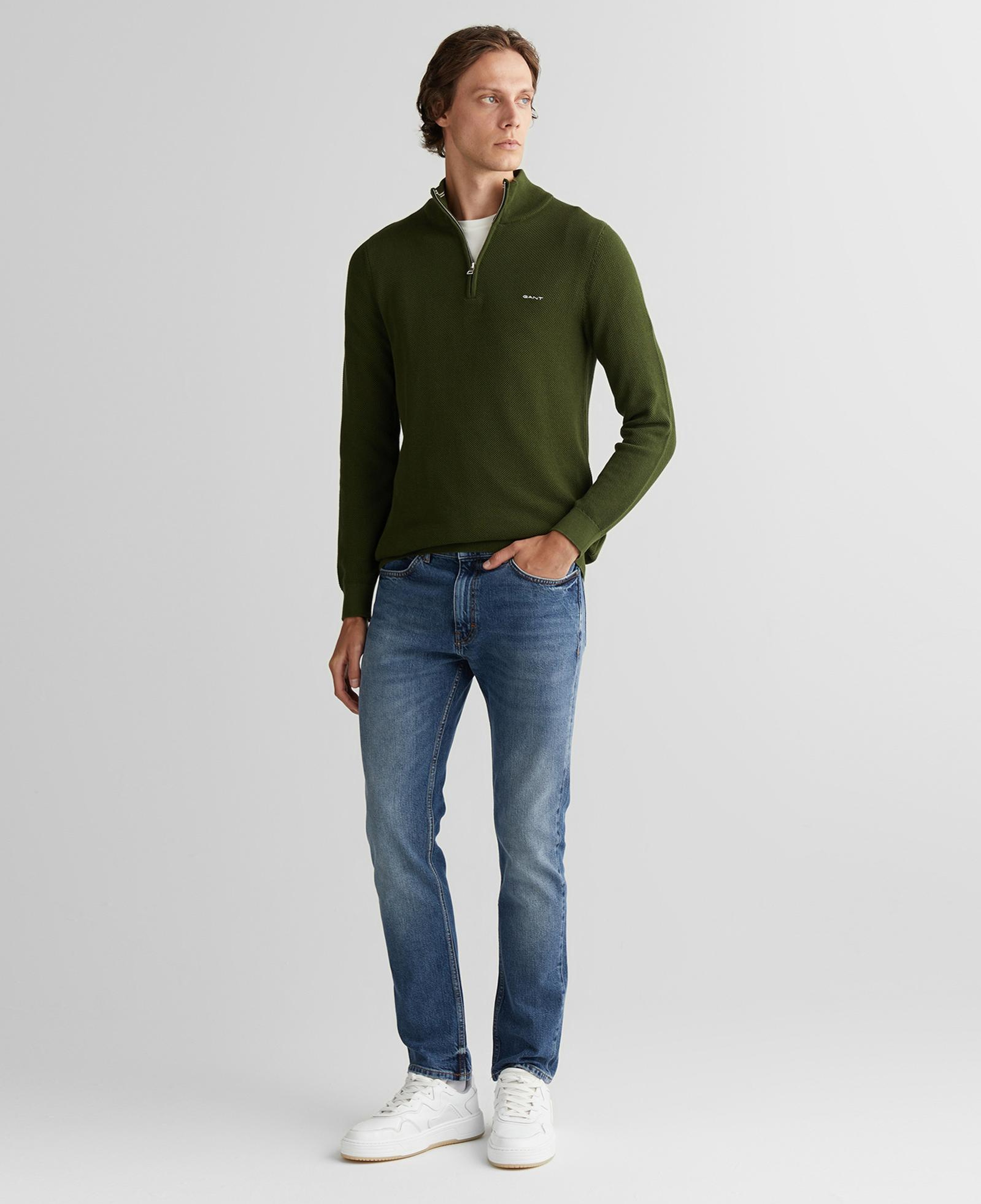 GANT Erkek Haki Regular Fit Yarım Fermuarlı Triko
