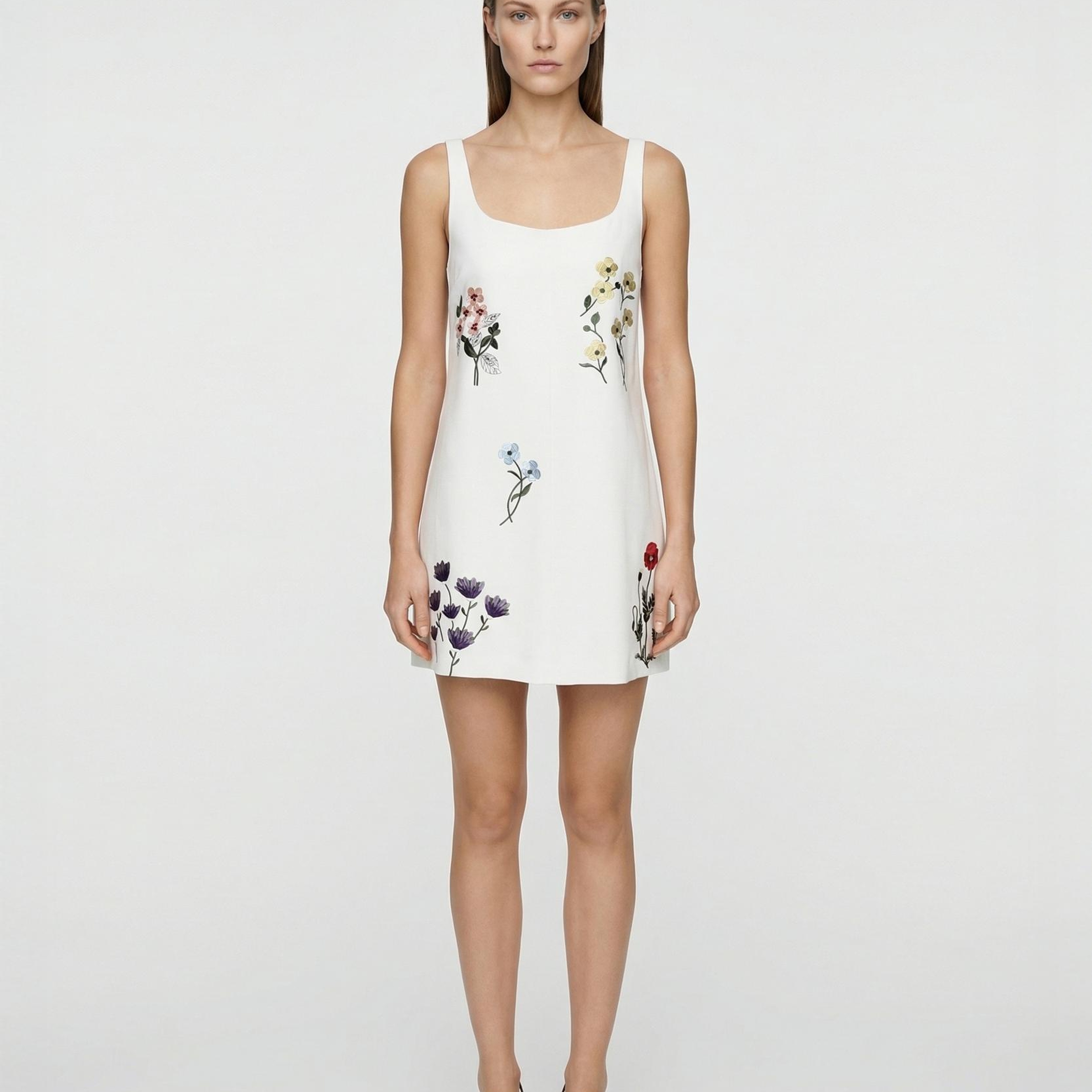 YARGICI A Form Kare Yaka Kolsuz Elbise