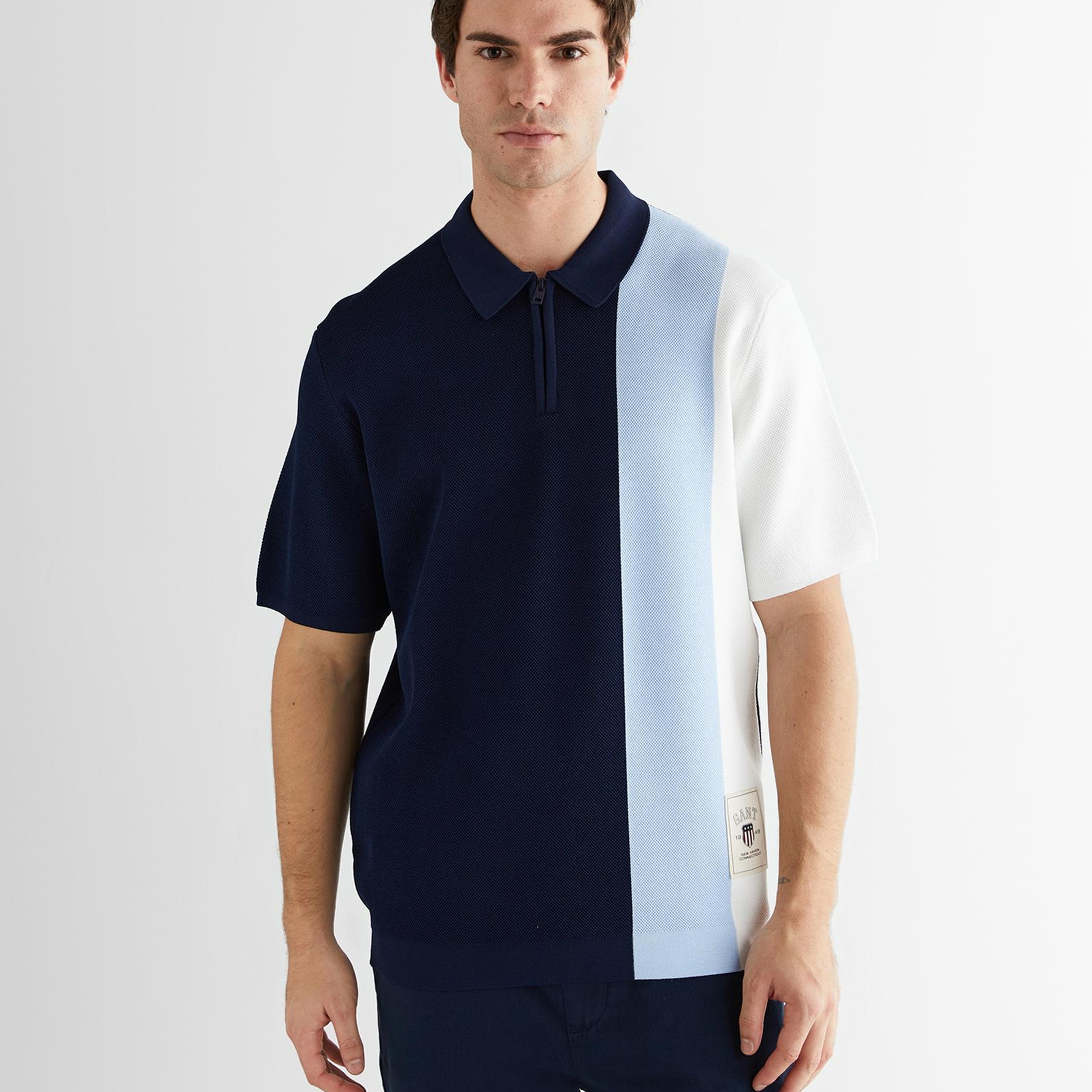 GANT Erkek Lacivert Regular Fit Renk Bloklu Triko