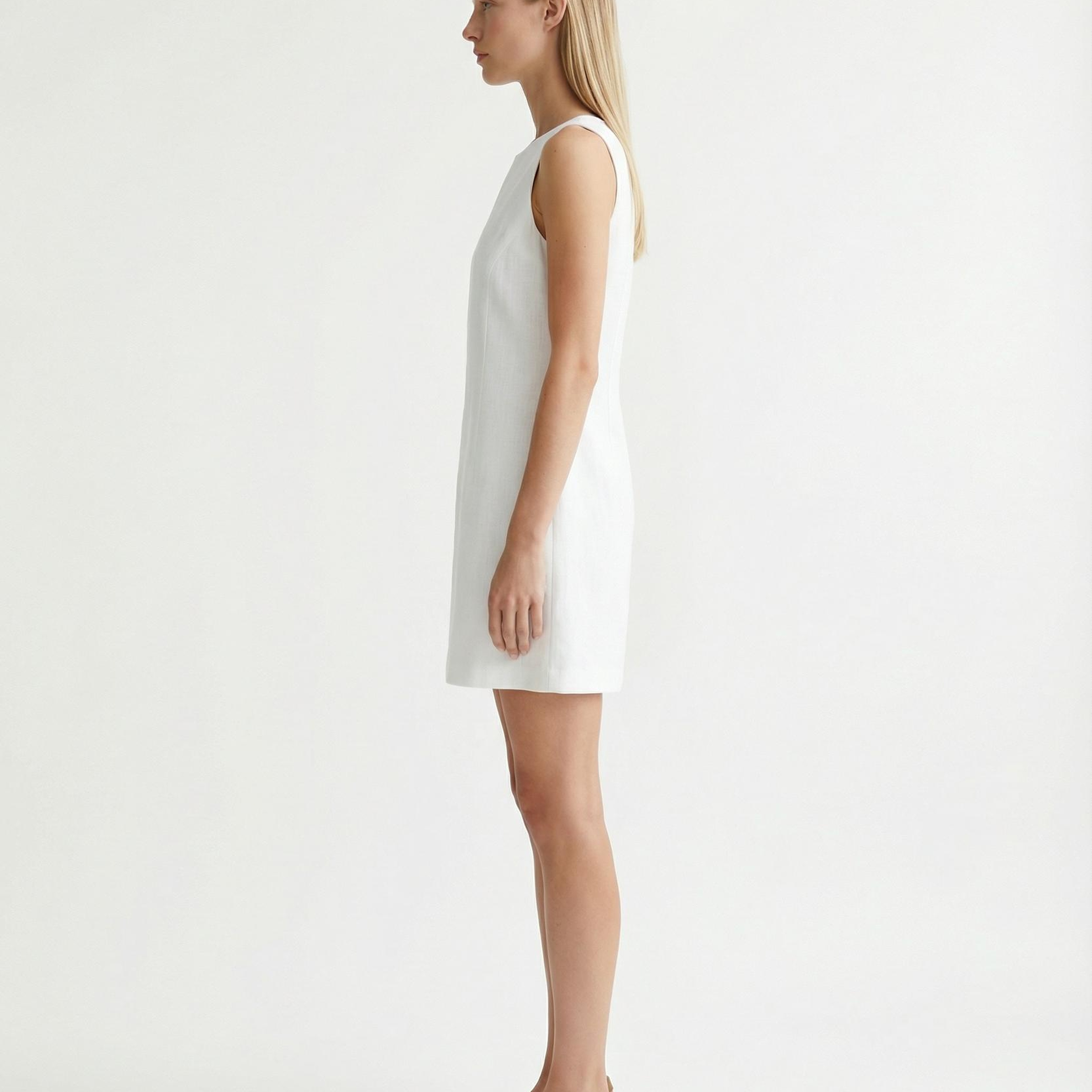 YARGICI A Form Kayık Yaka Kolsuz Elbise