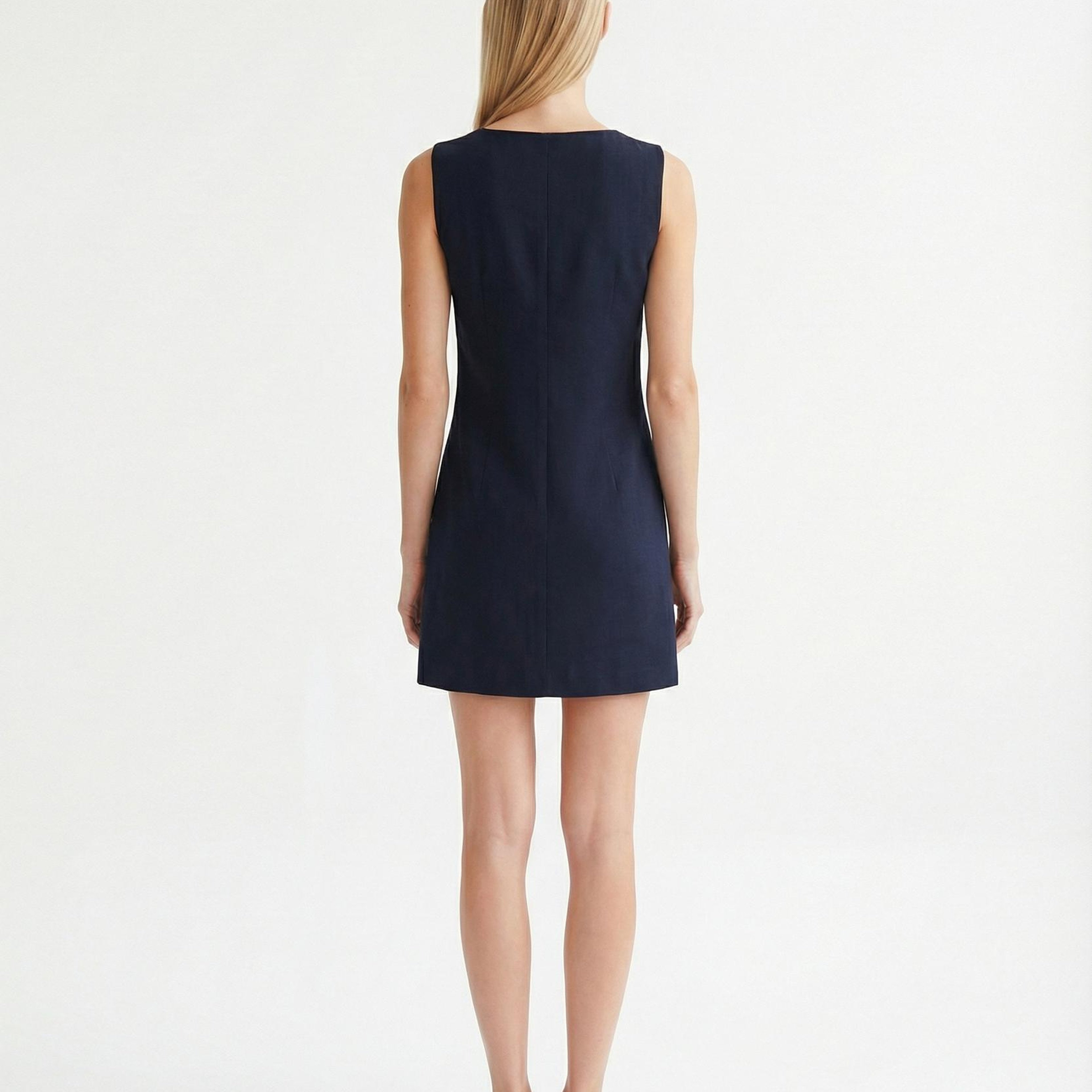 YARGICI A Form Kayık Yaka Kolsuz Elbise